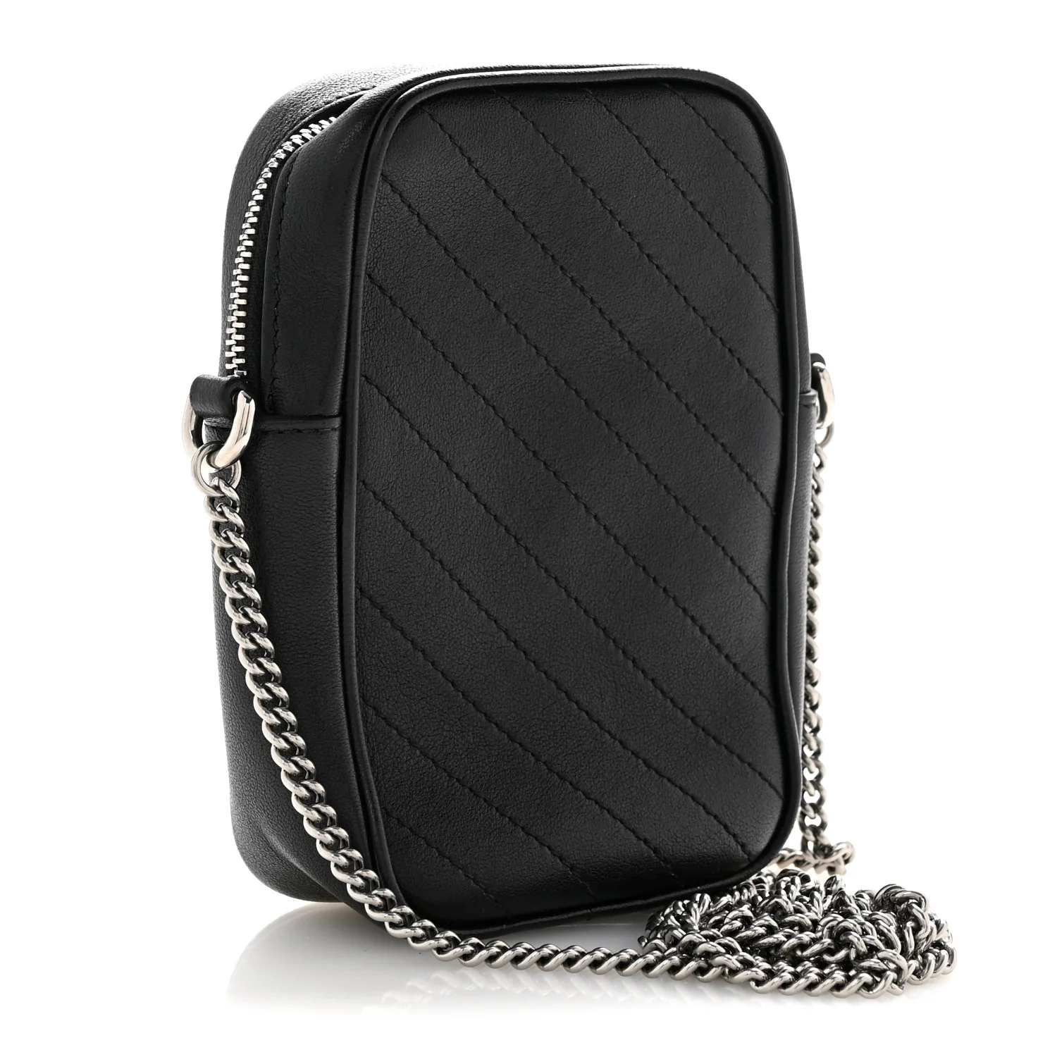 Sakai Be Green Calfskin Diagonal Stitched Mini Blondie Vertical Shoulder Bag Black