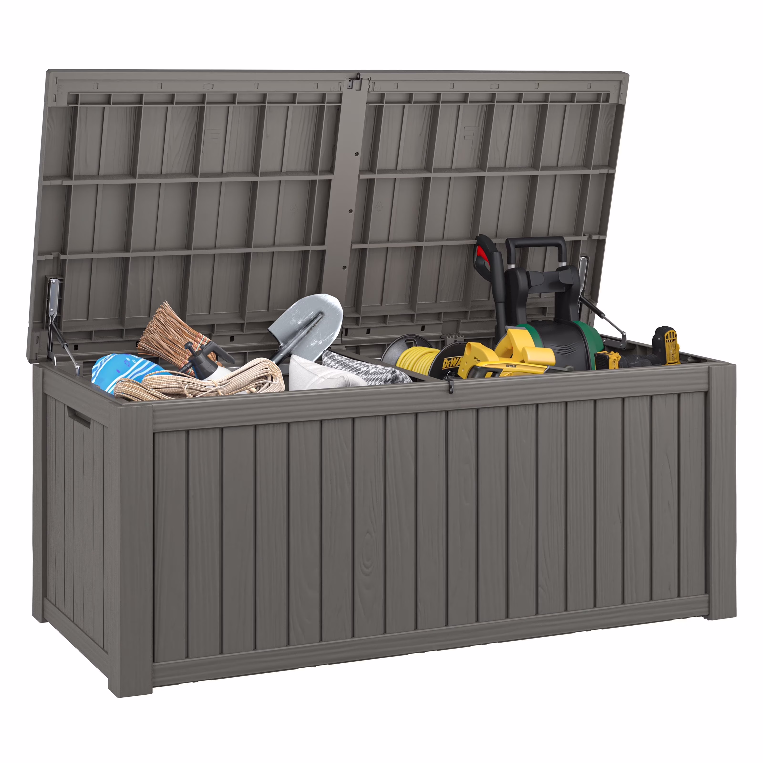 150 Gallon Deck Box, Outdoor Storage Box, Large Waterproof Resin Indoor Storage Box with Built-in Steel Beams for Patio, Cushions, Pool Supplies(150 gal/Black) - Image 8