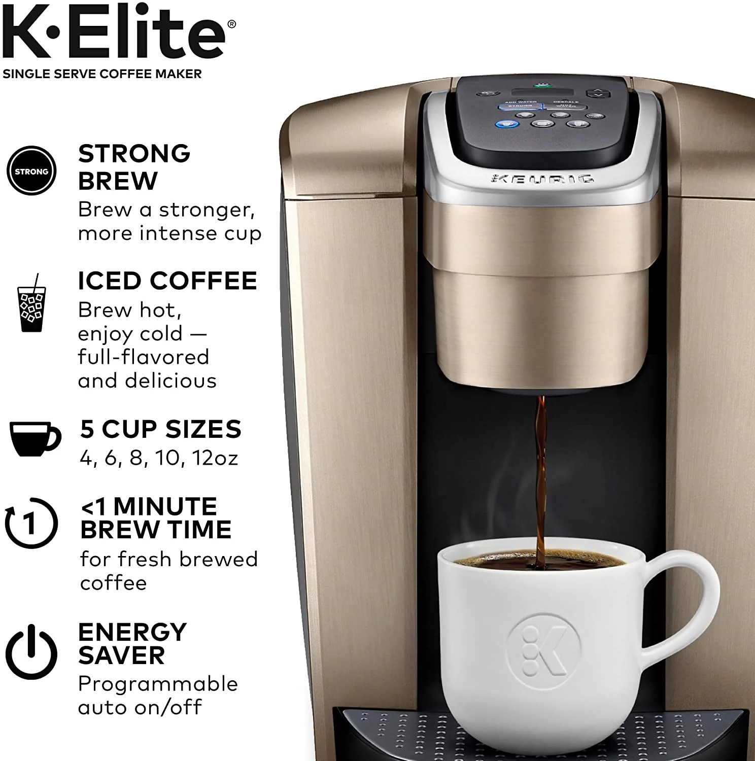 K-Elite Coffee Maker, Single Serve K-Cup Pod Coffee Brewer, With Iced Coffee Capability, Brushed Slate(Gray) - Image 5
