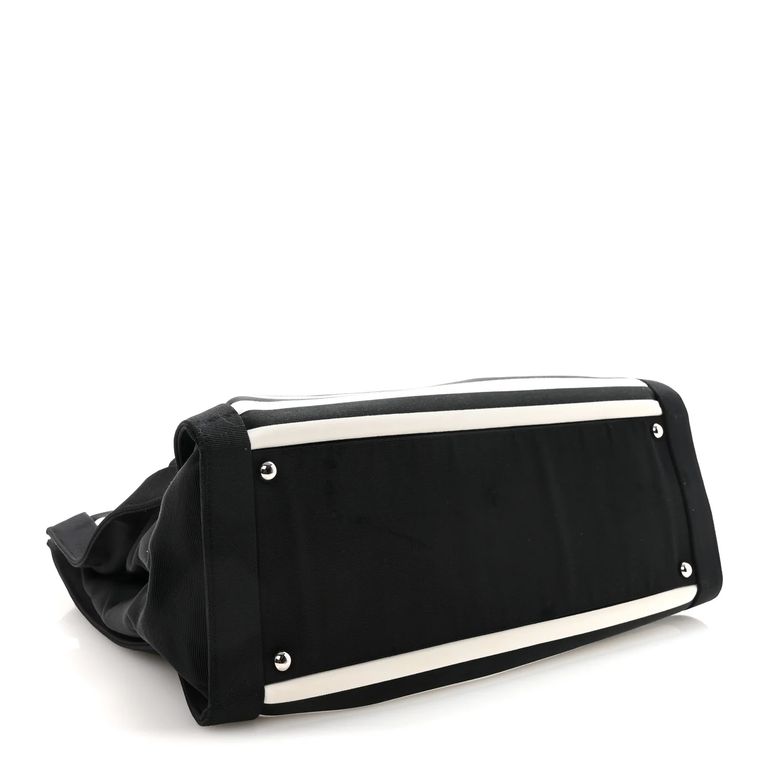 Canvas Grosgrain Striped CC Shopping Tote Black White