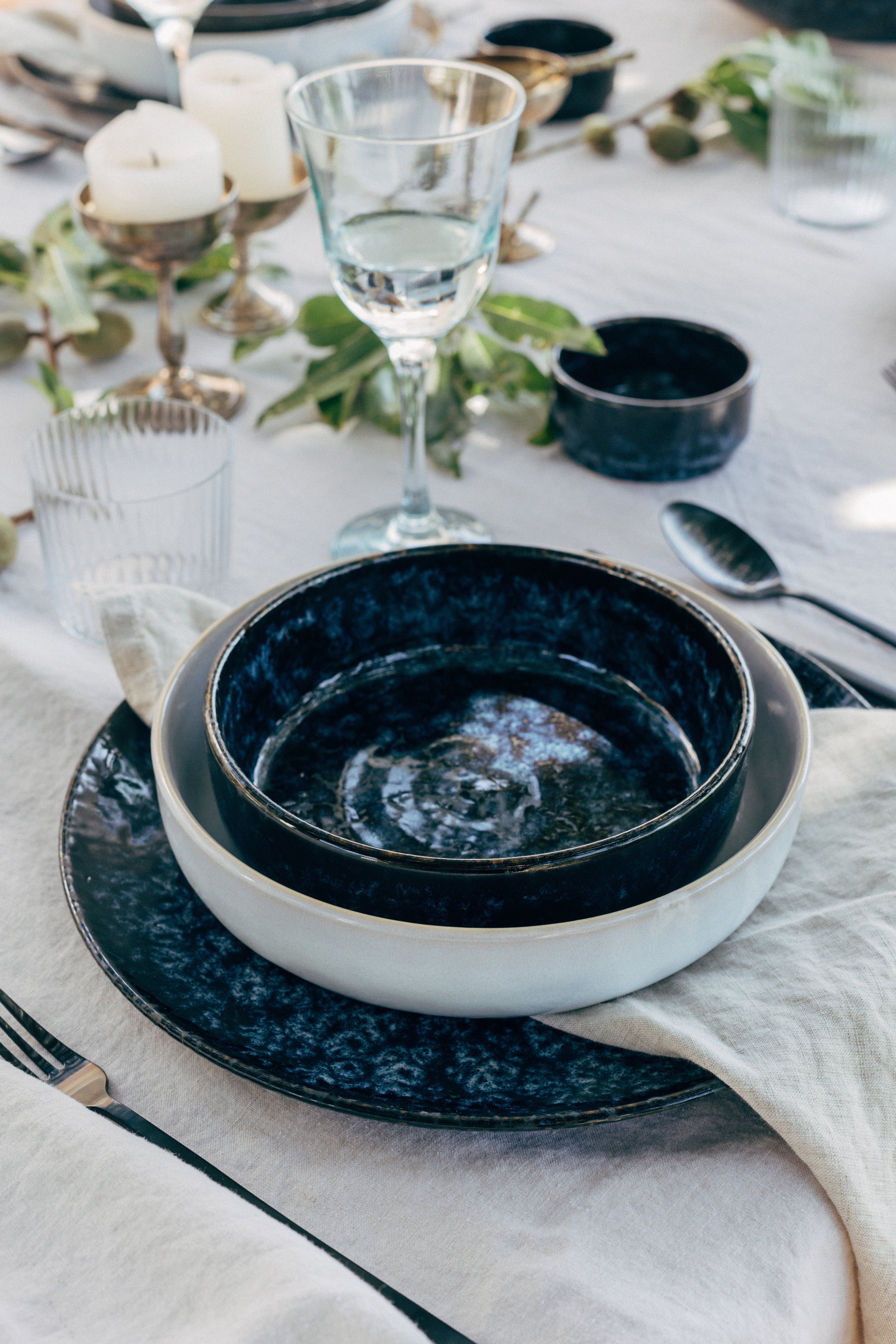 CORDOAMA - TABLEWARE SET MEDITERRANEAN VIBES DARK BLUE WHITE 8 PIECES