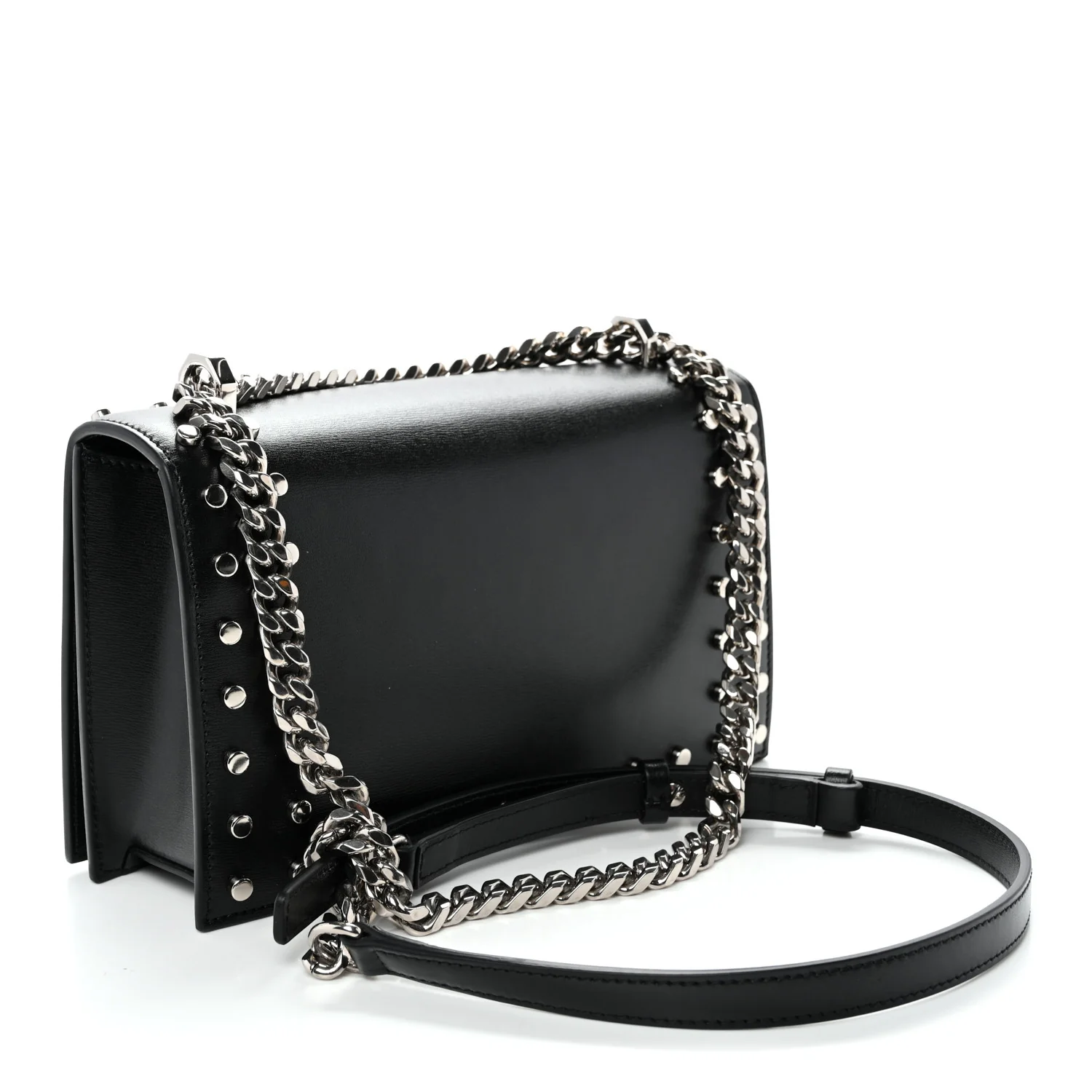 Calfskin Studded Jeweled Knuckle Satchel Black
