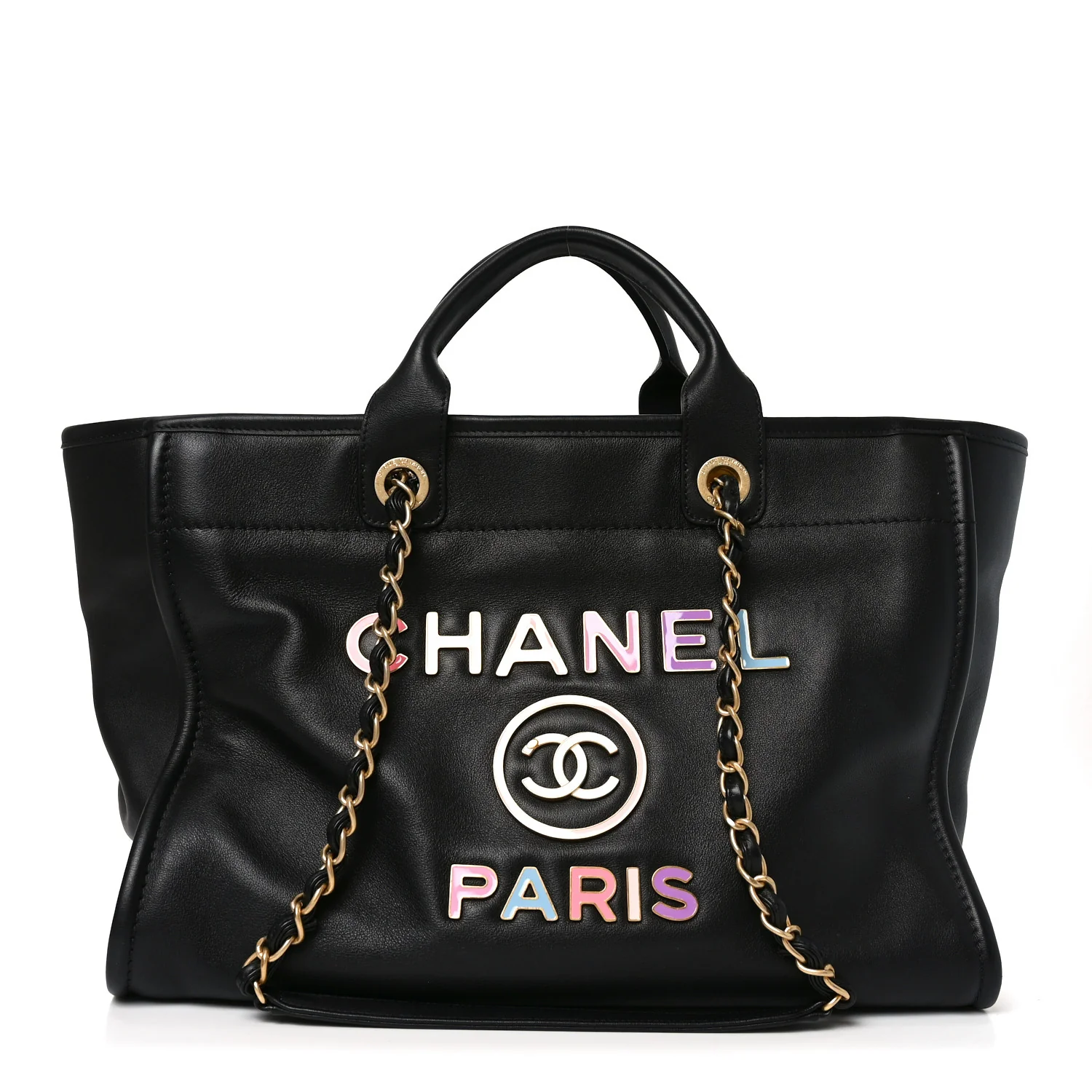 Calfskin Medium Deauville Tote Black Multicolor