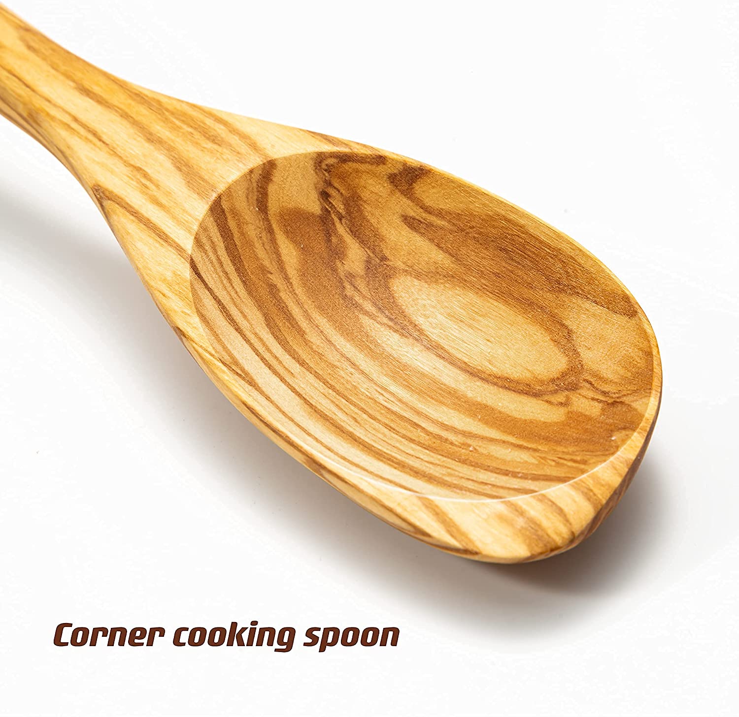 2 Piece Olive Wood Spoons for Cooking, Nonstick Wooden Slotted Spoon/Corner Spoon Set