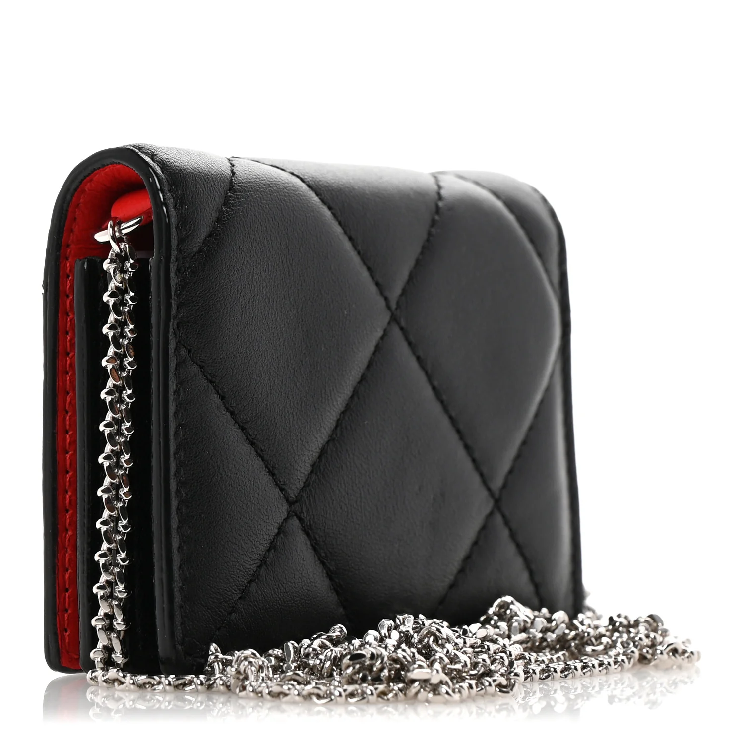 Nappa Graffiti Quilted Graffiti Skull Card Holder on Chain Black White