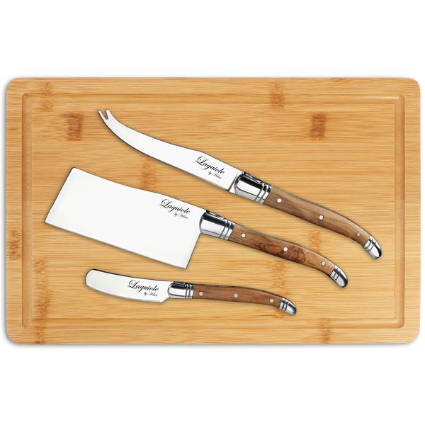 Ostebrett med 3 kniver bambus/oliventre