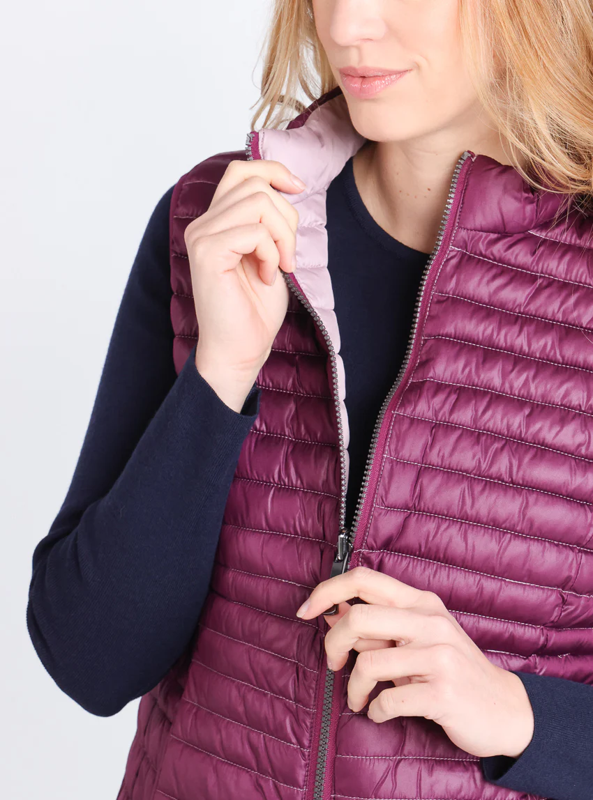Doudoune femme sans manches réversible rose prune