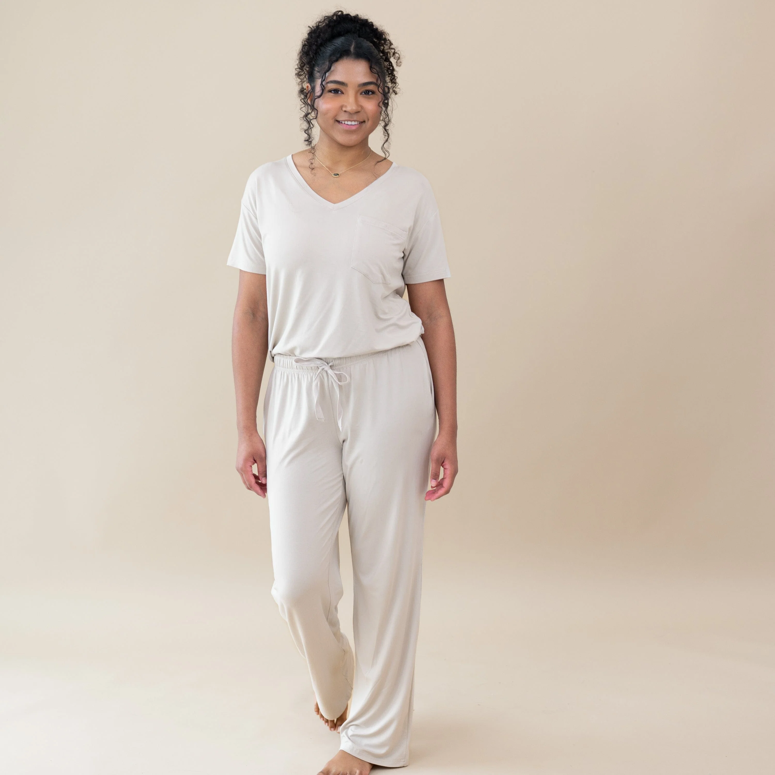 Women's Oversized V-Neck Tee in Oat