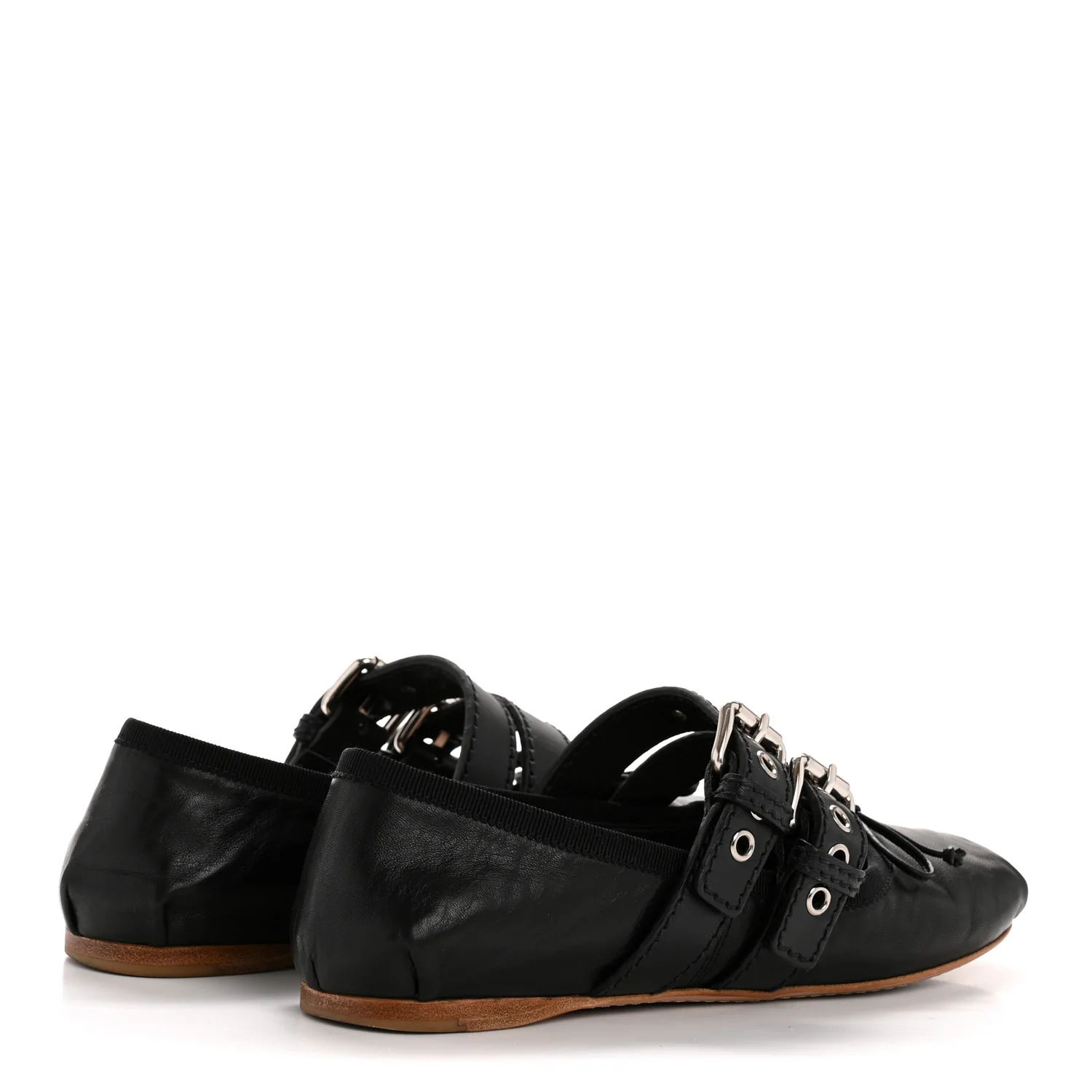 Nappa Vitello Nevada Double Buckle Ballerina Flats 36.5 Black