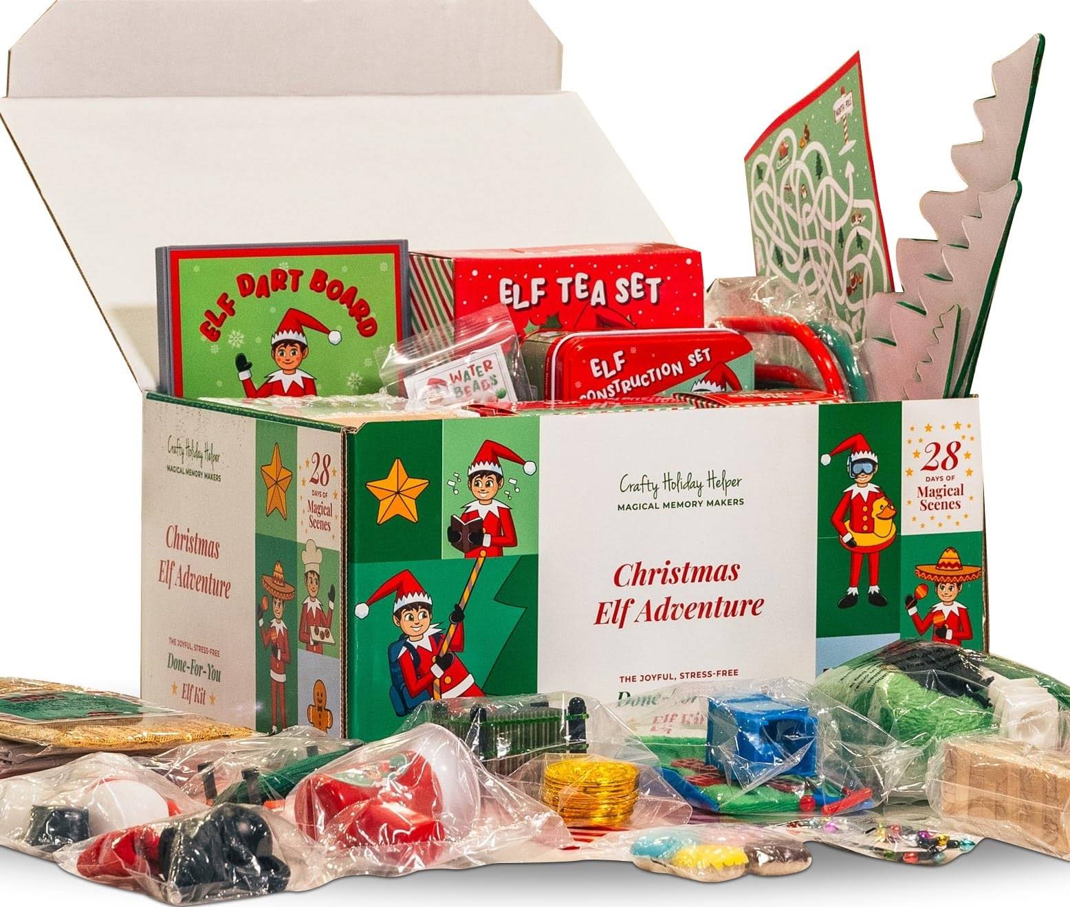 Crafty Holiday Helper Christmas Elf Adventure ÿ 28-Day Christmas Elf Kit, Christmas Countdown Gifts, Elf Props & Accessories, Holiday Decorations