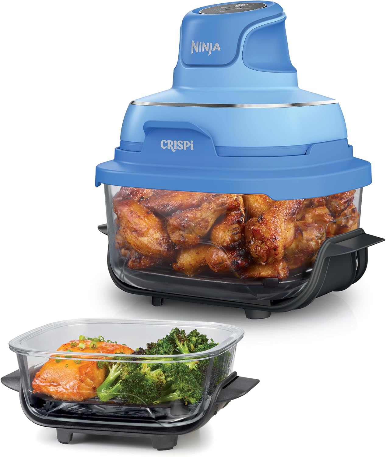 Ninja Crispi Glass Air Fryer, 4-in-1, Stone, FN101ST| Max crisp, bake, air fry, recrisp, 450F max, 4 Qt and 6 Cup containers, PFAS-free glass