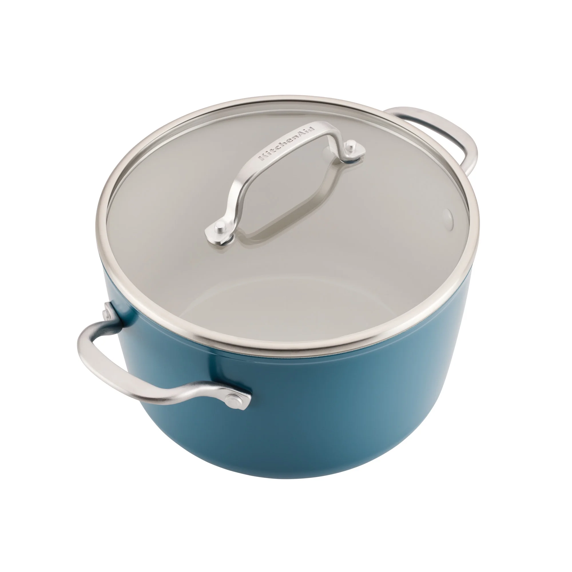 Kitchenaid Hard - Anodized 10 Pcs Ceramic Induction Cookware Set, Dishwasher Safe and Oven Safe to 500F, Agave Blue