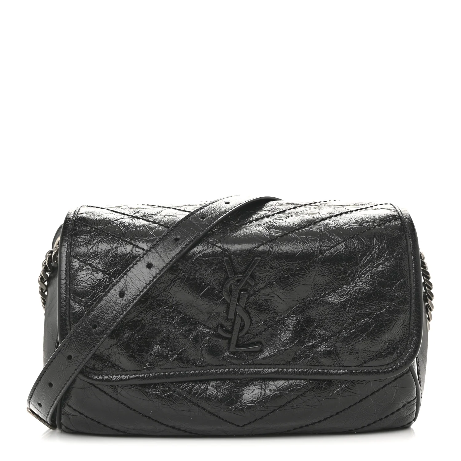 Crinkled Calfskin Matelasse Monogram Niki Body Bag Black