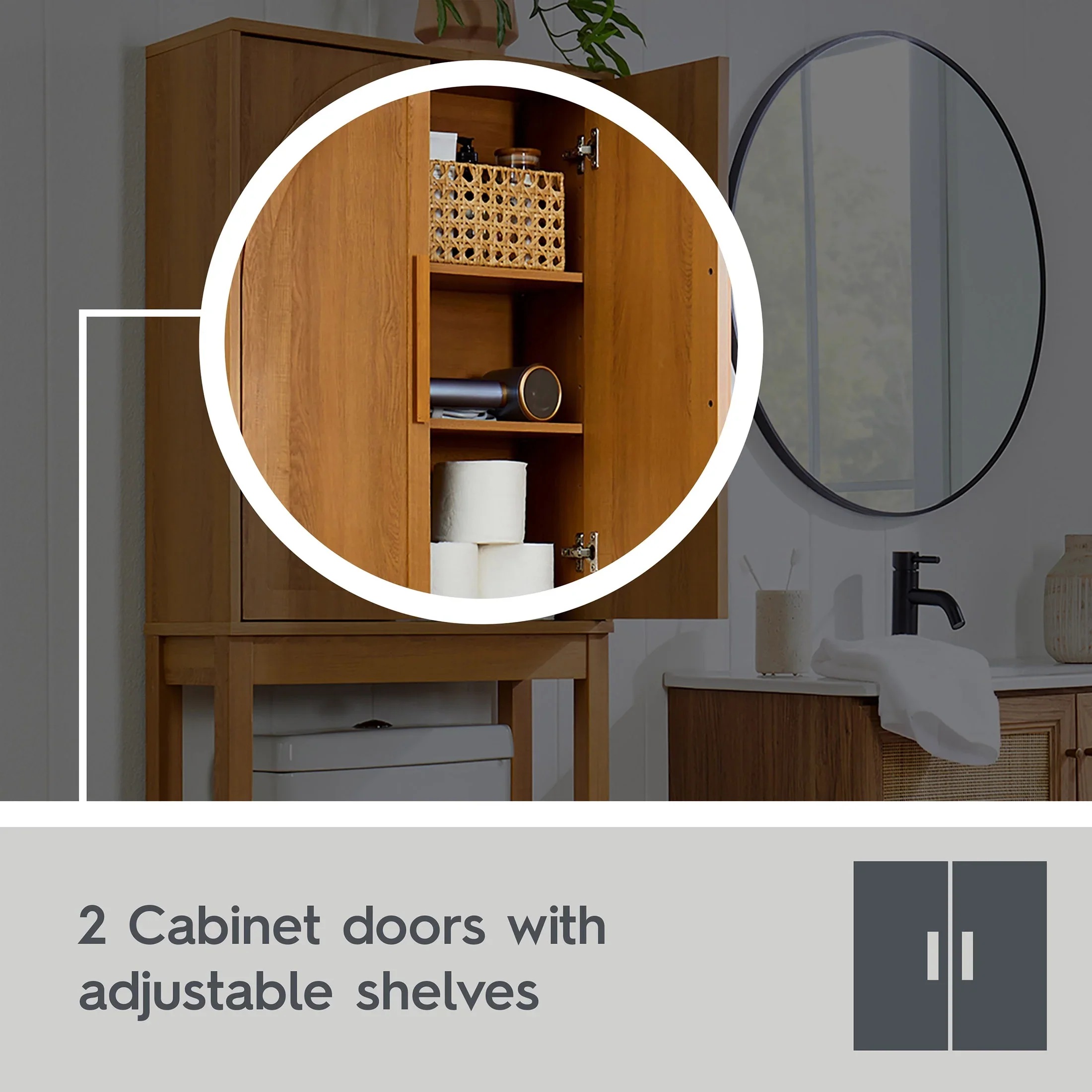 Better Homes & Gardens Juliet over-the-Toilet Space Saver Cabinet, 2 Adjustable Shelves, Black