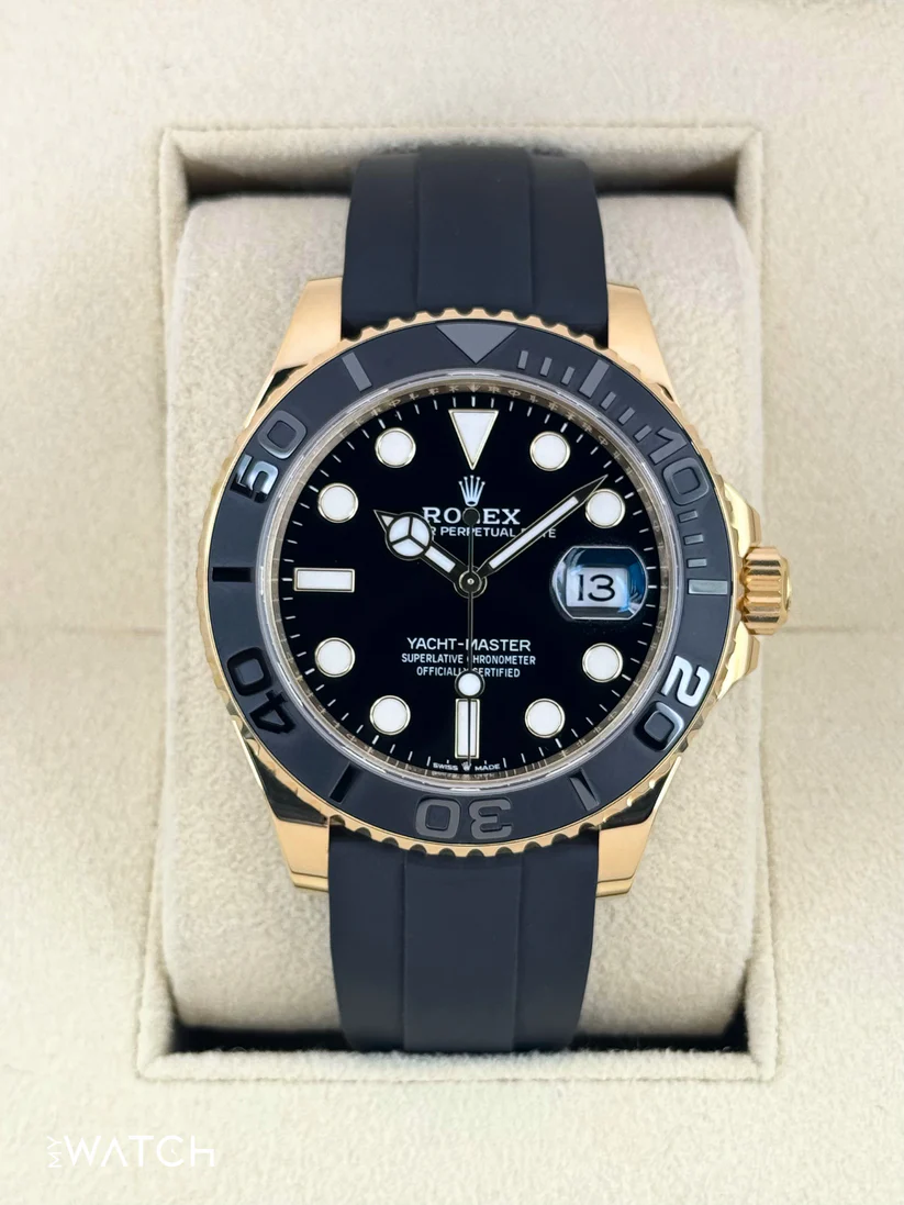 [Super Clone]RLX Yacht-Master 42mm Yellow Gold  Watch - Black Dial - Rubber Strap 226658