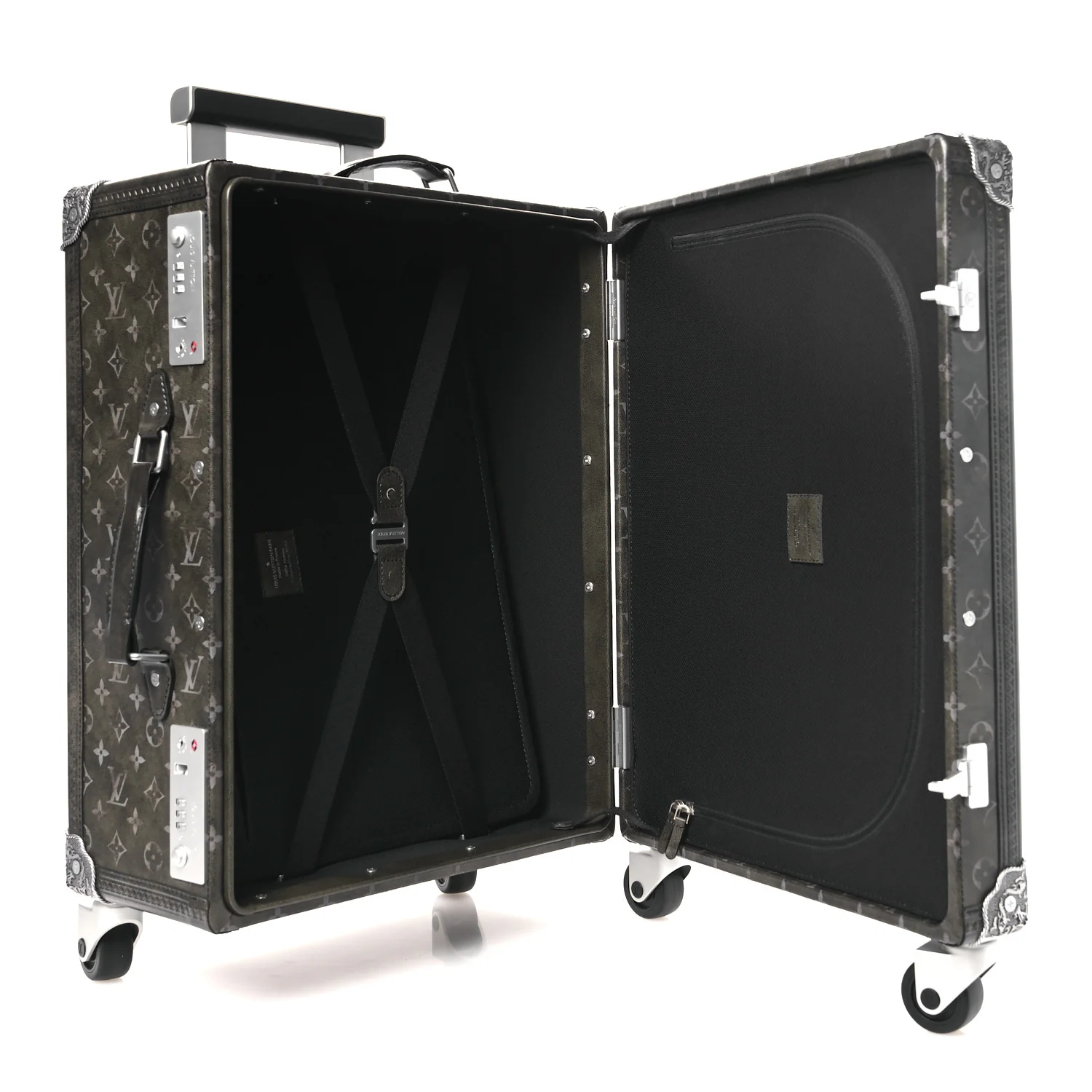 Brushed Monogram Rolling Trunk Black