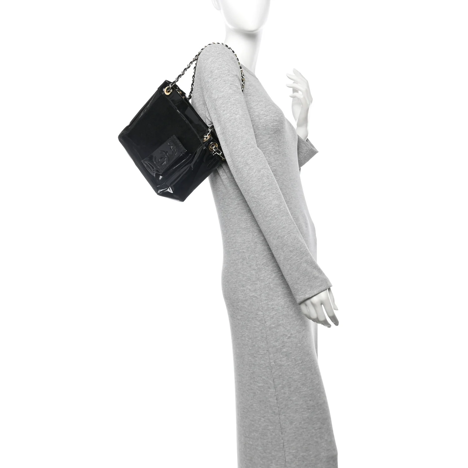 Patent Pony Hair Small Pocket Tote Black