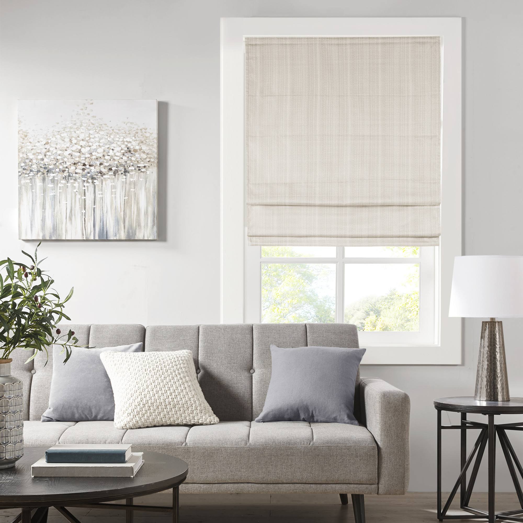 Madison Park - Galen Basketweave Room Darkening Cordless Roman Shade - Ivory - 27x64