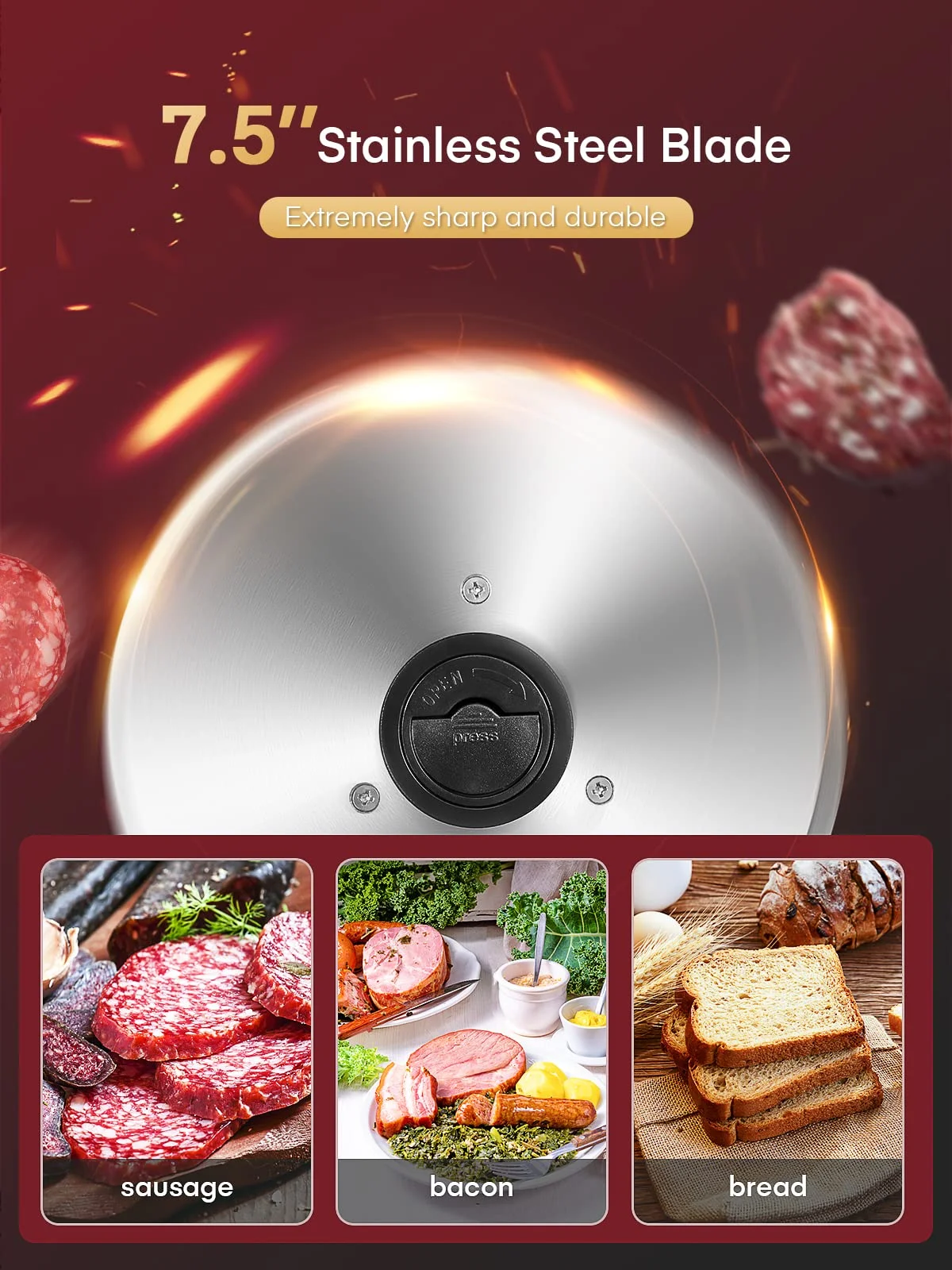 FOHERE Meat Slicer Electric Deli Food Slicer with 7.5