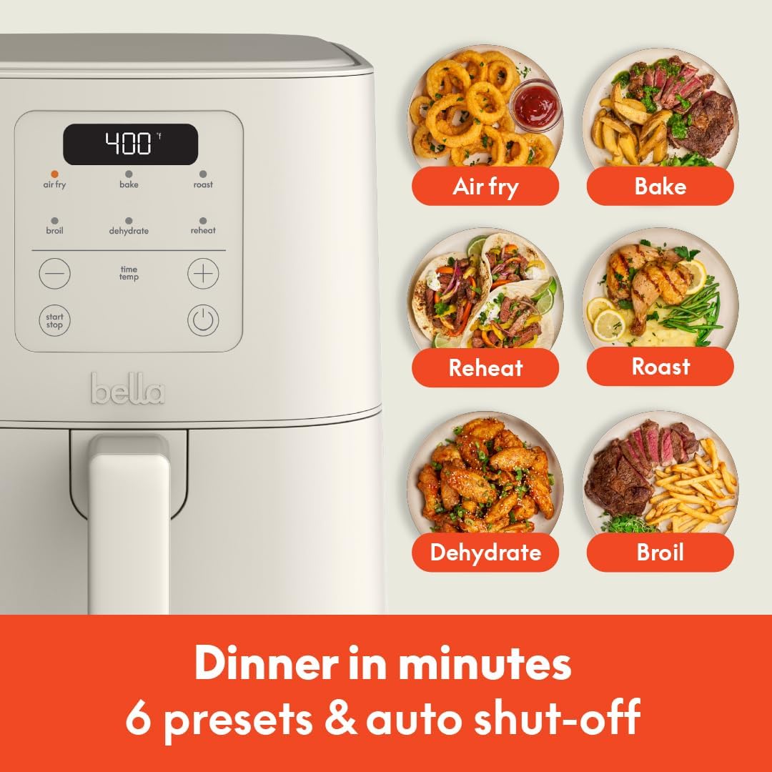 Bella Fits-anywhere™ Slim 4qt Air Fryer, Non-Toxic Coating, Oatmilk