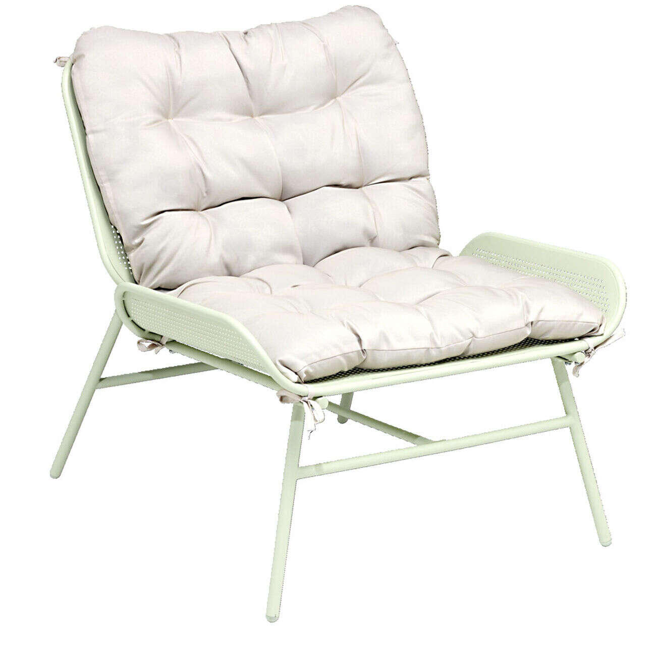 Fauteuil loveuse métal vert avec coussin beige 89xP79xH86cm
