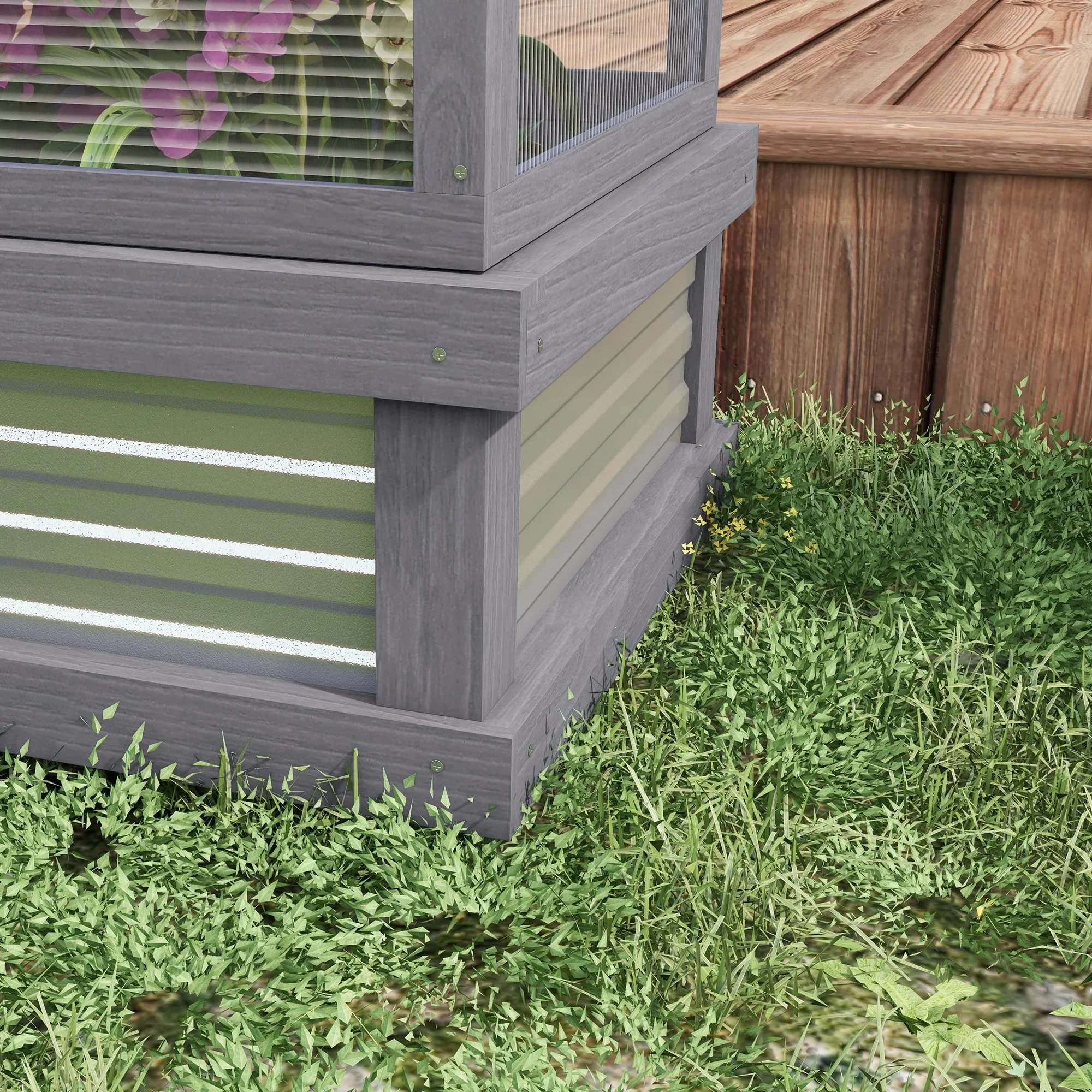 Outsunny Raised Garden Bed with Polycarbonate Greenhouse, Wooden Garden Cold Frame Greenhouse, Flower Planter Protection, 48 x 24 x 32, Natural