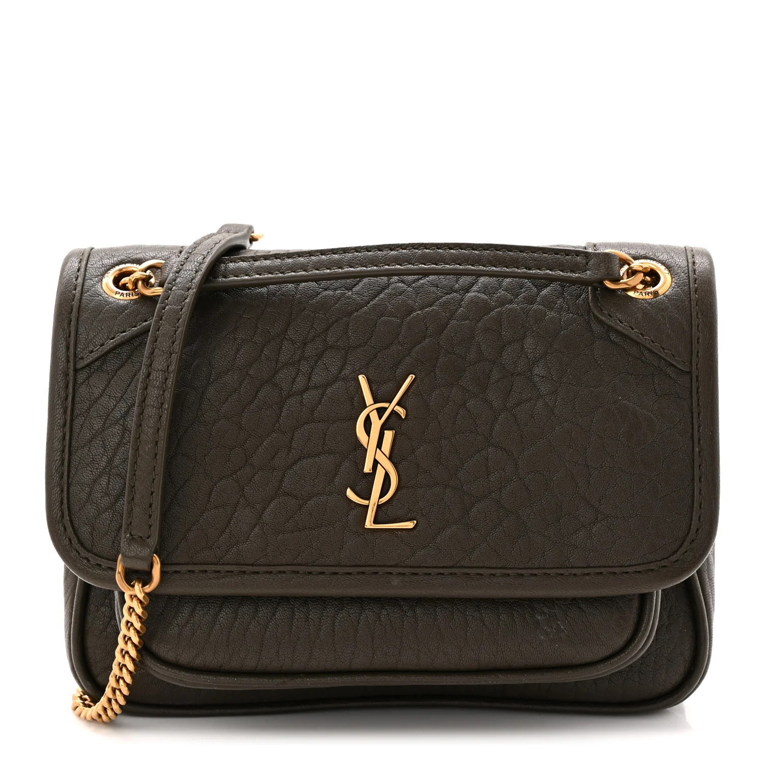 Grained Lambskin Monogram Mini Niki Chain Satchel Dark Cork