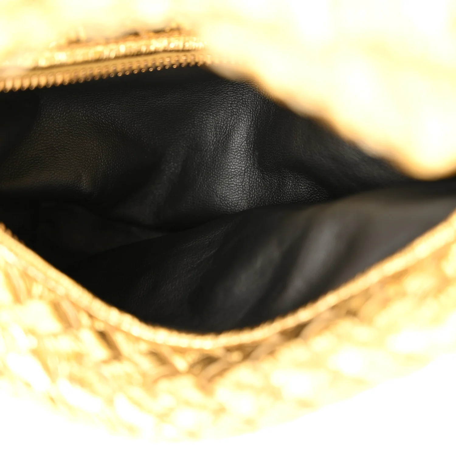 Laminated Calfskin Pressed Intreccio Mini Jodie Gold