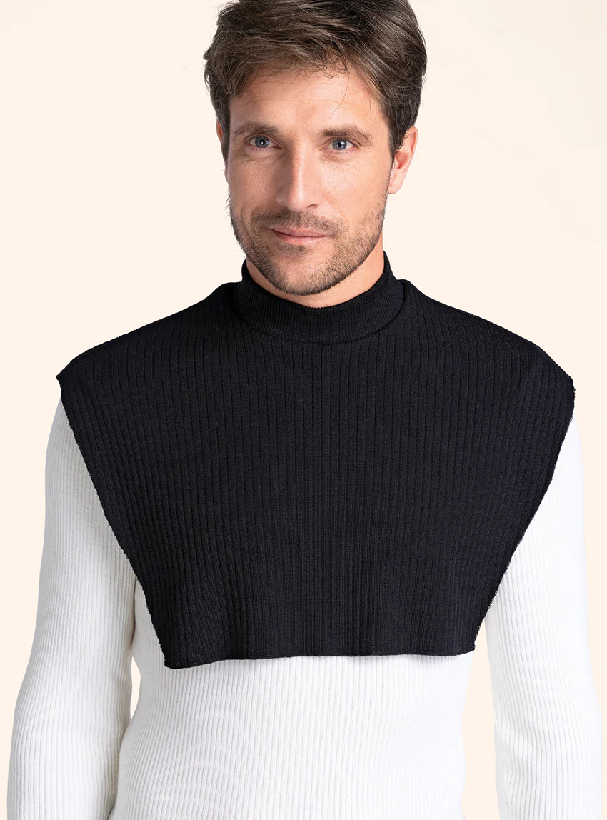 Col plastron mixte laine mérinos noir