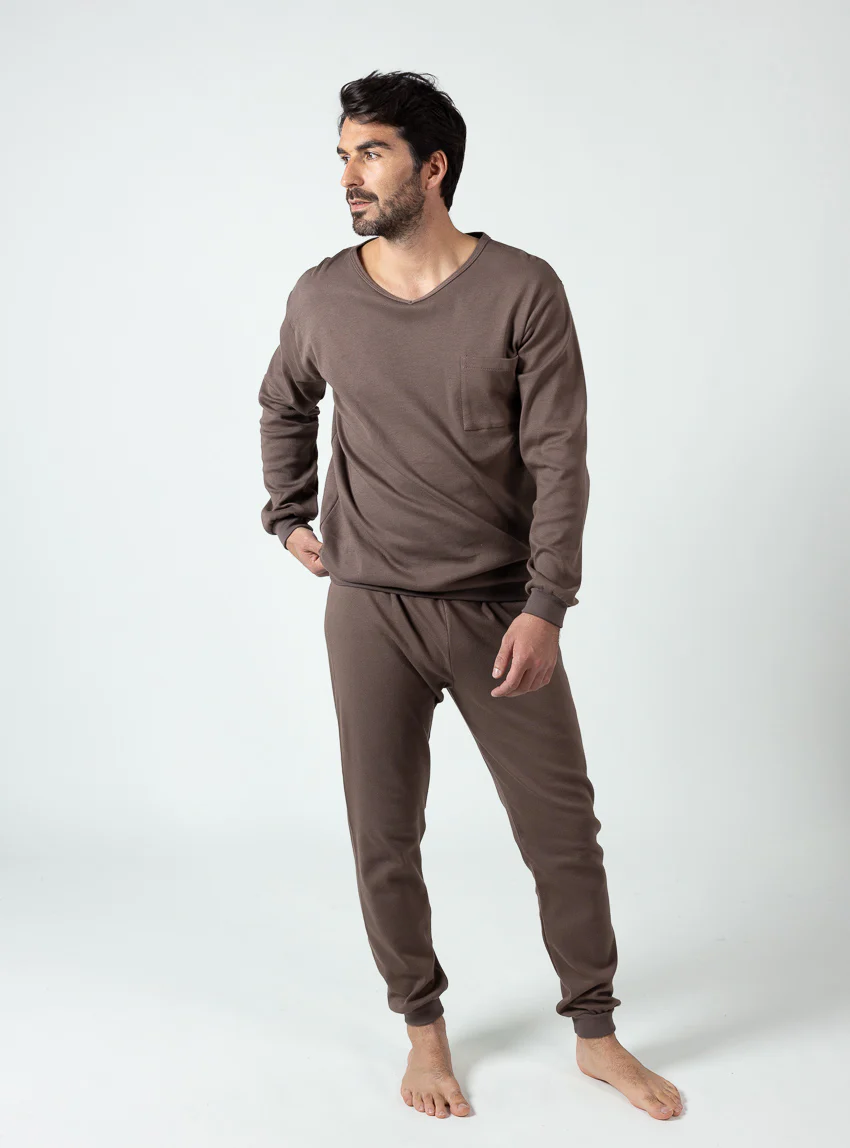 Pyjama homme en coton marron