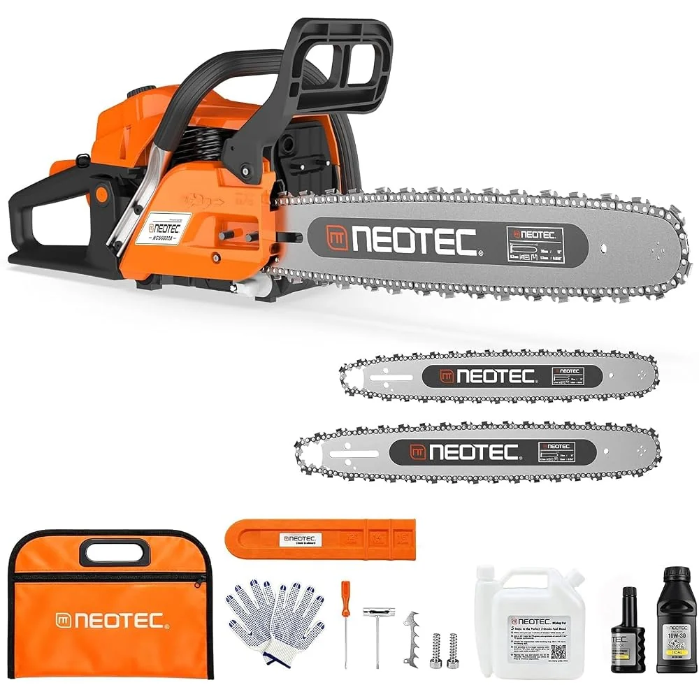 NEO-TEC 68CC Gas Powered Chainsaw 22 24 Inch Guide Bars for Wood Cutting