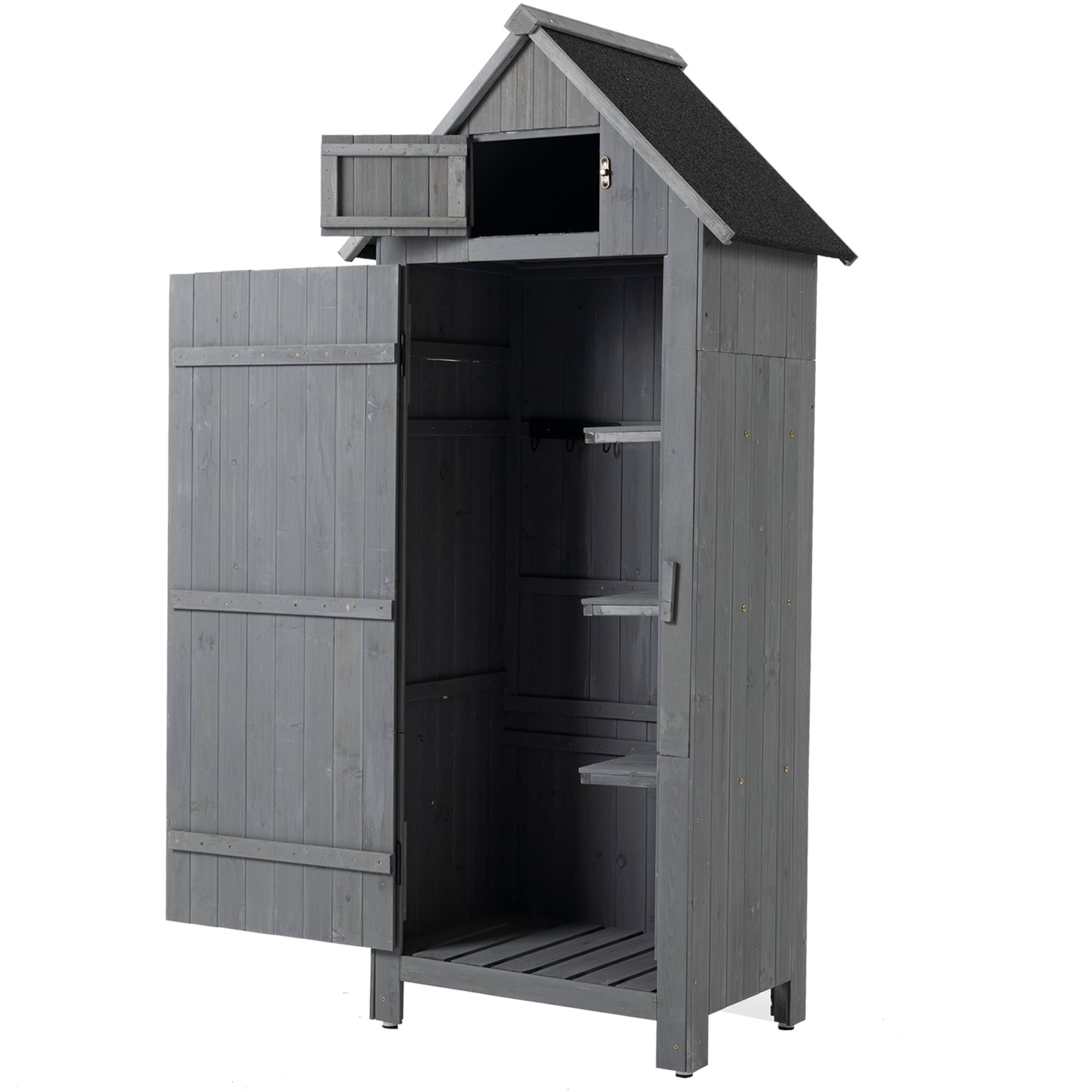 Outdoor Storage Cabinet, Garden Wood Tool Shed, Outside Wooden Shed Closet with Shelves and Latch for Yard, Patio, Deck and Porch,30.3��L x 21.3��W x
