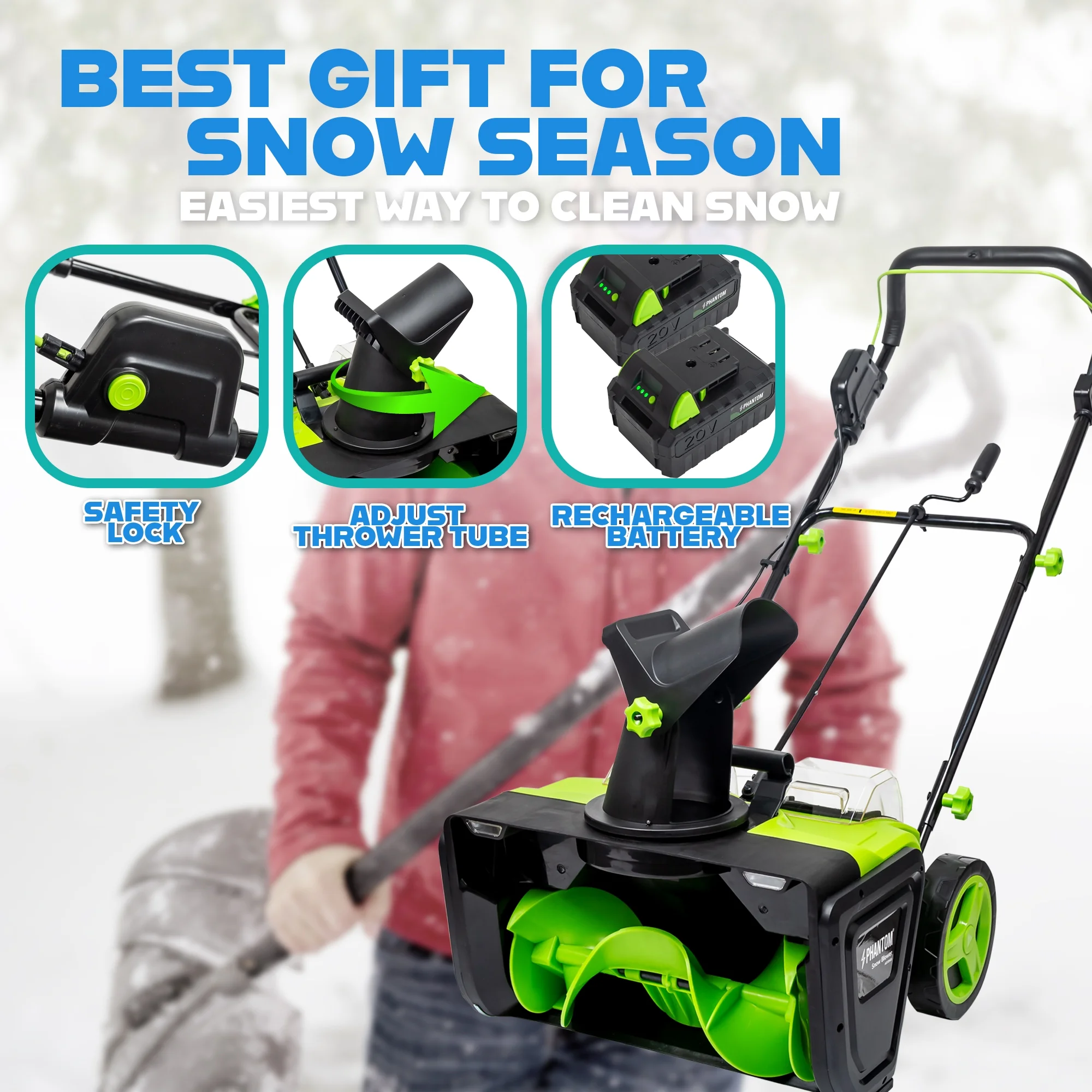 Cordless Snow Shovel, 20V Battery Powered Snow Blower, Lightweight Electric Snow Thrower with Adjustable Handle, Directional Plate, Perfect for Patios, Decks, Walkways, and Driveways (20 INCH)(20") - Image 6
