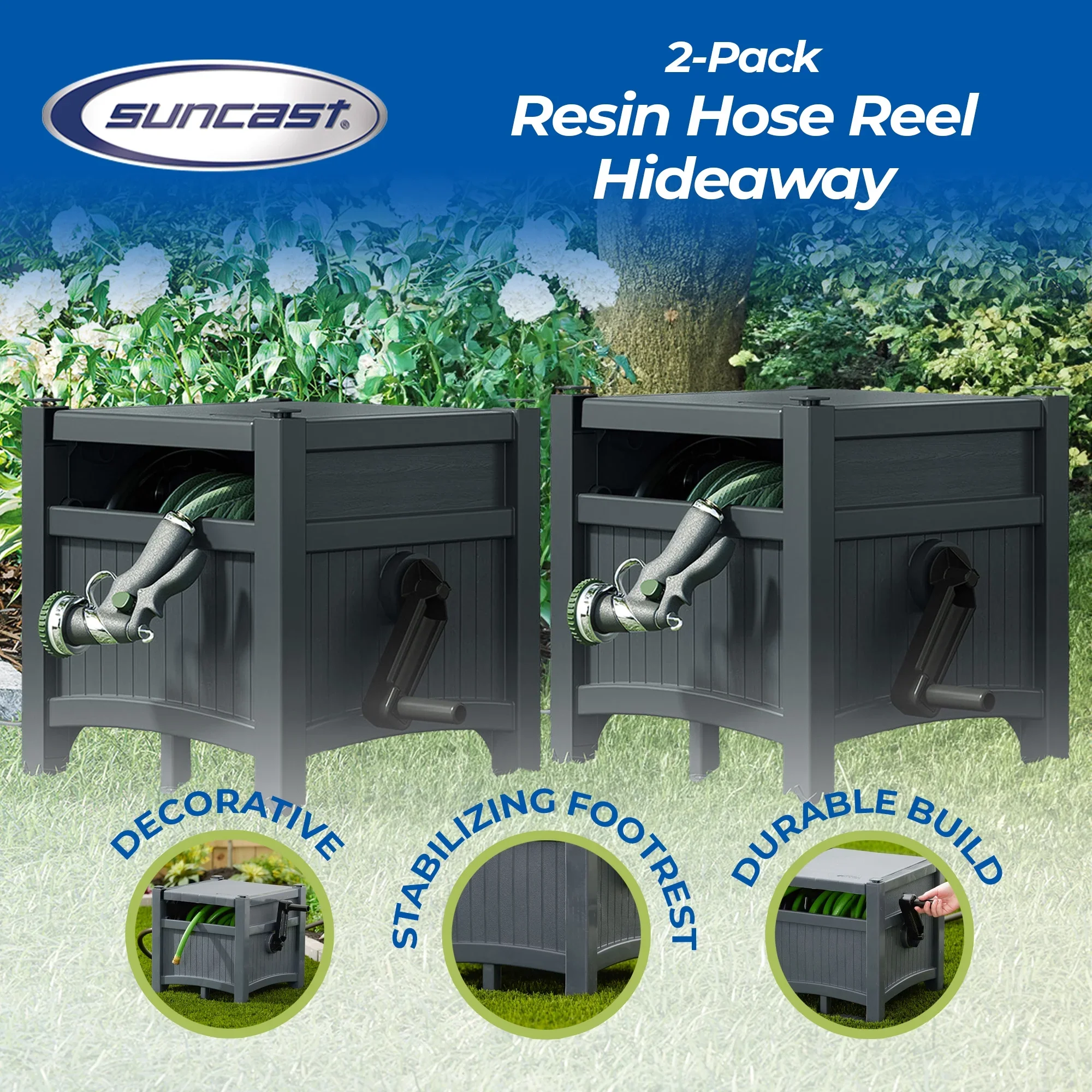 Suncast Hideaway Garden Hose Reel for 5/8 Hoses, Cyberspace (2 Pack)