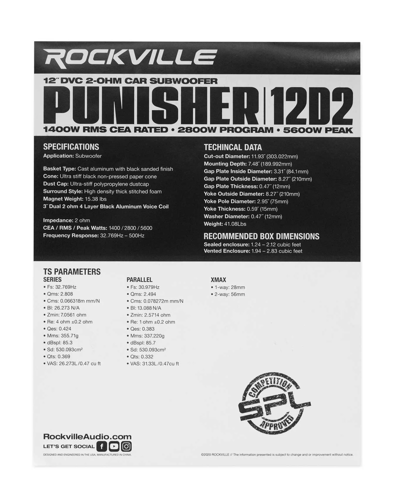Punisher 12D2 12" 5600w Peak Car Audio Subwoofer Dual 2 Ohm Sub 1400w RMS CEA Rated Image 9