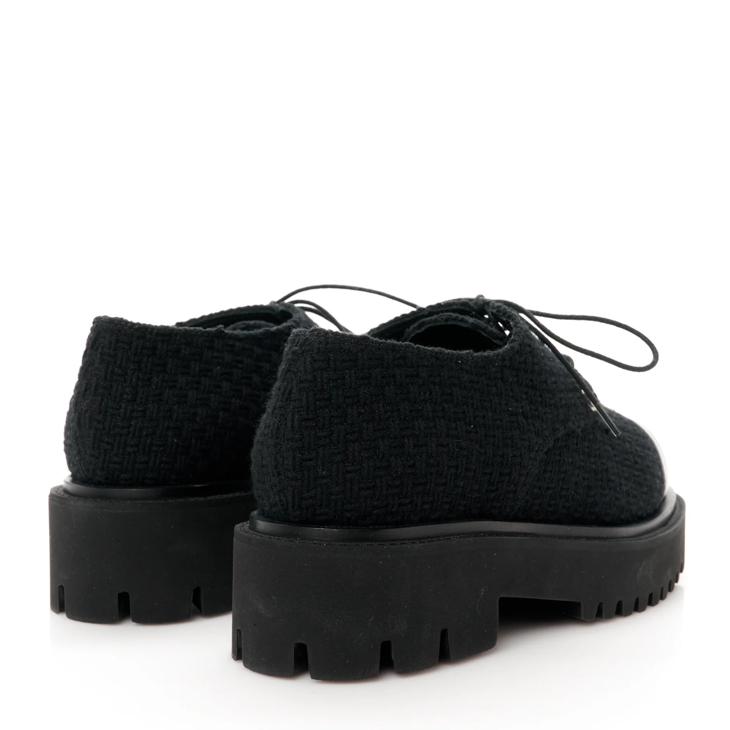 Wool Tweed Calfskin Lace-Up Loafers 38.5 Black