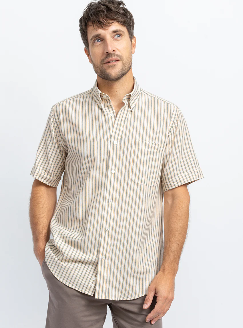 Chemise estivale homme coton rayé vert