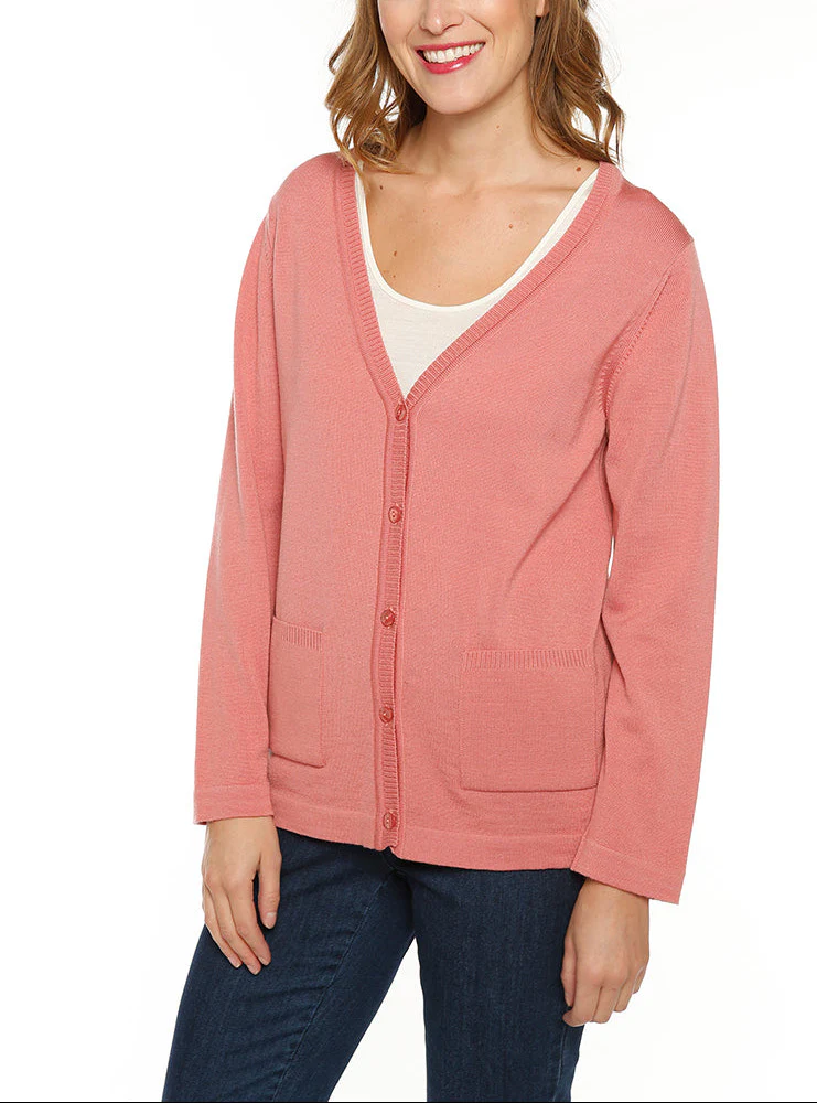 Gilet femme en laine merinos rose tomette