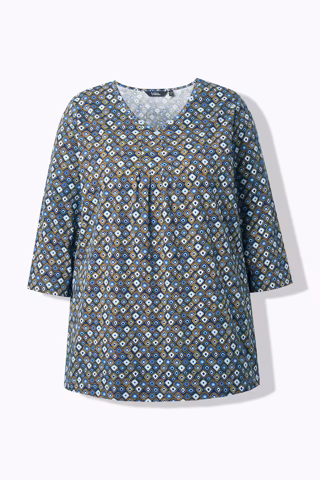 Graphic Print Pleated 3/4 Sleeve Tee