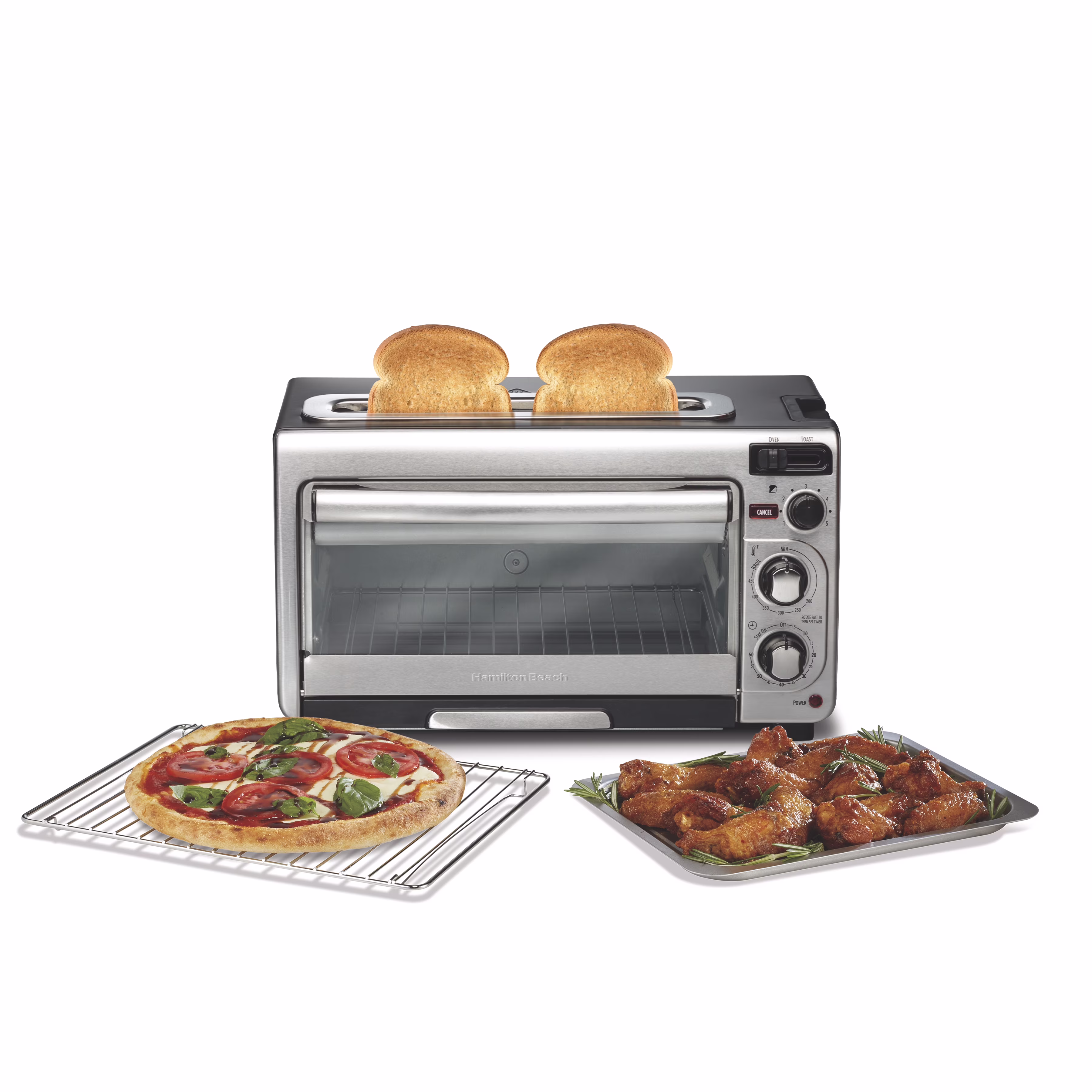 Hamilton Beach 2 - in - 1 Countertop Toaster Oven & Long Slot 2 Slice Toaster Combo, Stainless Steel