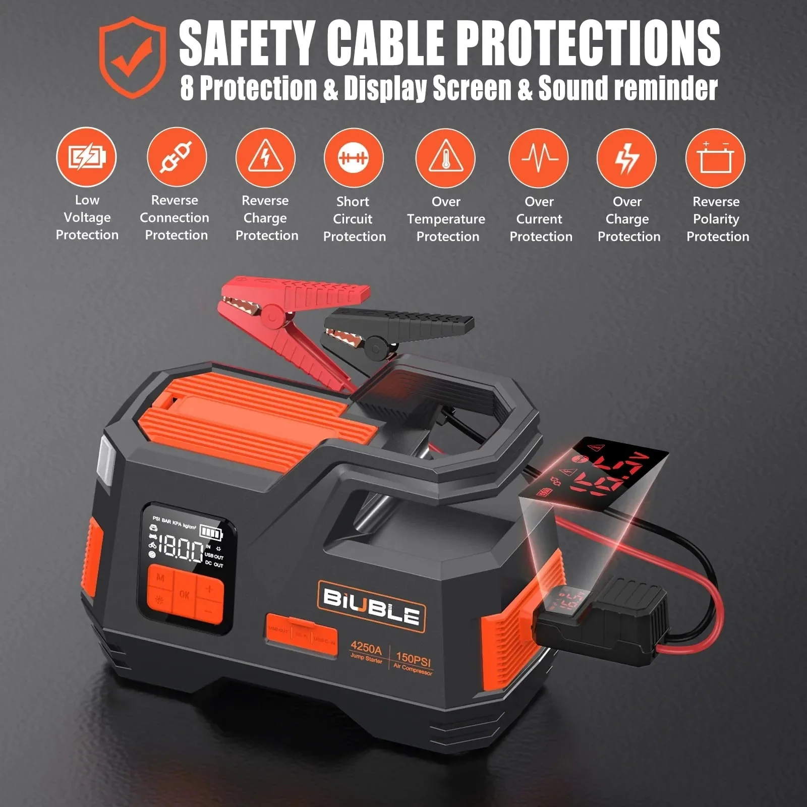 Car Jump Starter with Air Compressor, 4500A Peak 26800MAH 12V Auto with 150PSI Tire Inflator(up to All Gas or 10.0L Diesel Engine