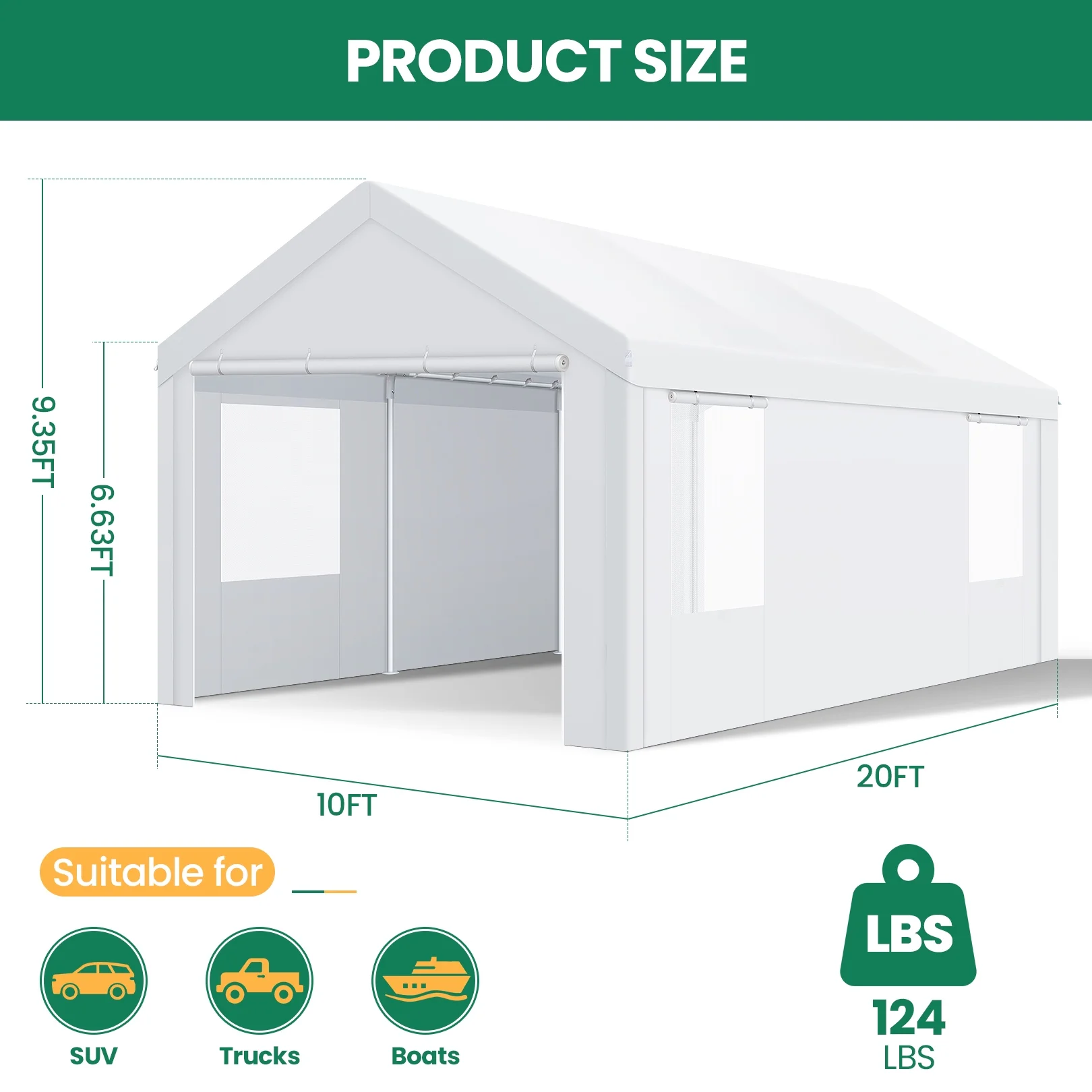 Carport 10'x20' Large Heavy Duty Car Canopy with Steel Frame, Portable Garage Wedding Tent Big Tents Carports Shelter, All-Season Tarp for Outdoor Party Birthday, White(10×20/White) - Image 8