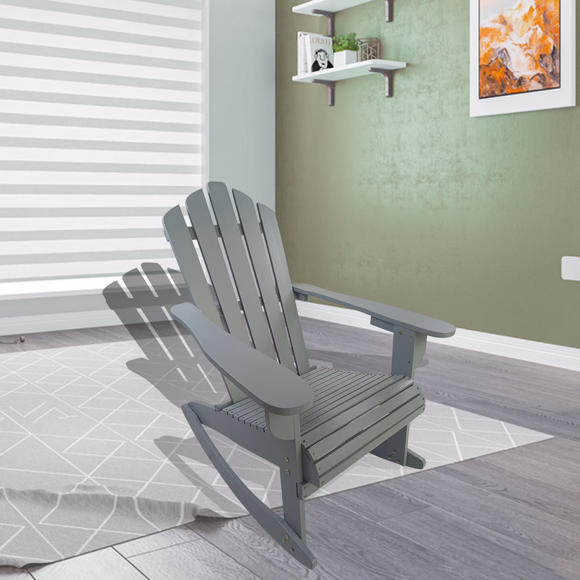 Adirondack Chair with Curved Back Design and Adjustable Backrest, Patio Chair with Armrests and Adjustable Height, Porch Chair with Wood Legs for Indoor, Outdoor, Garden, Easy Assembly