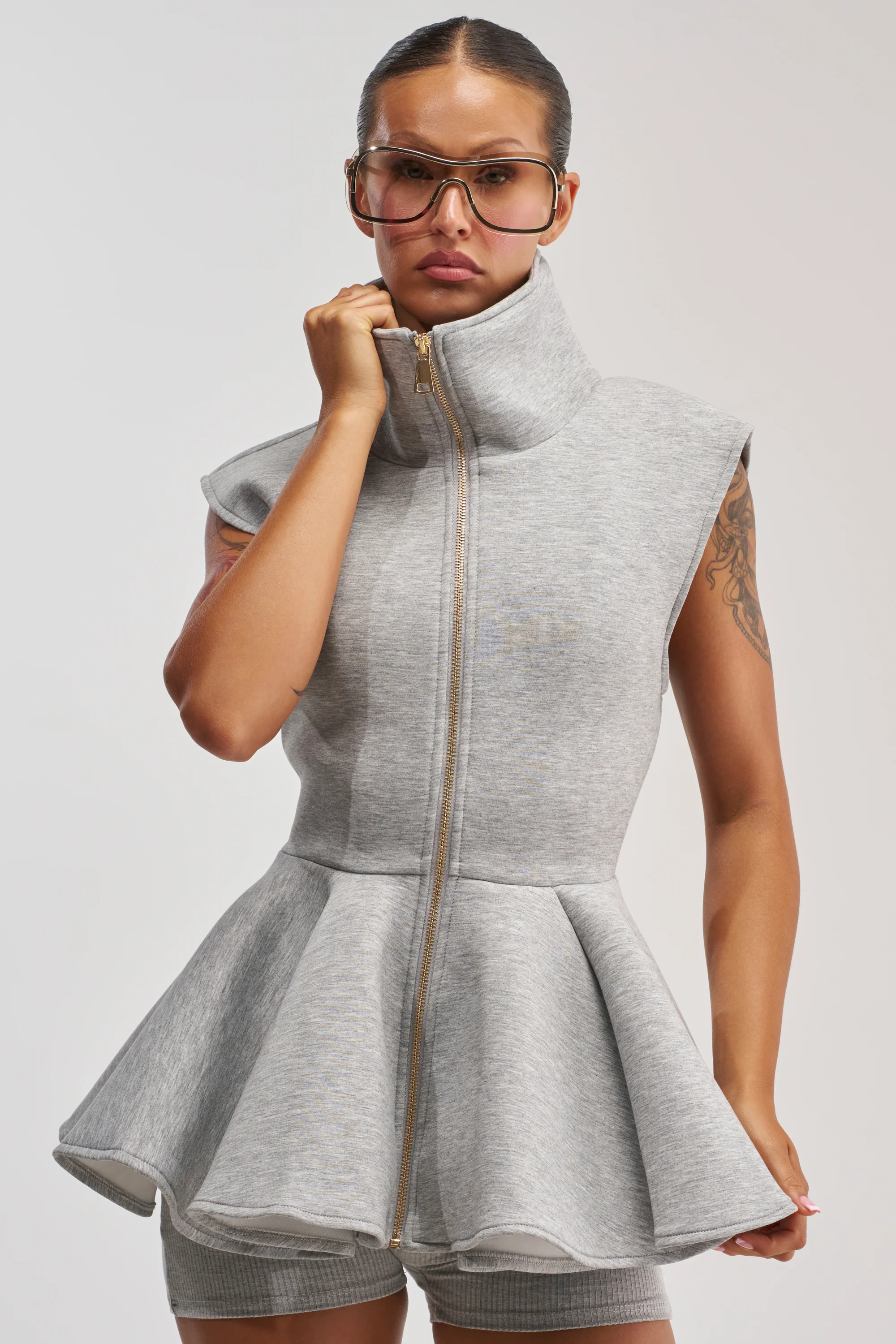 LOTTIE NEOPRENE PEPLUM VEST IN HEATHER GREY - Akira Store