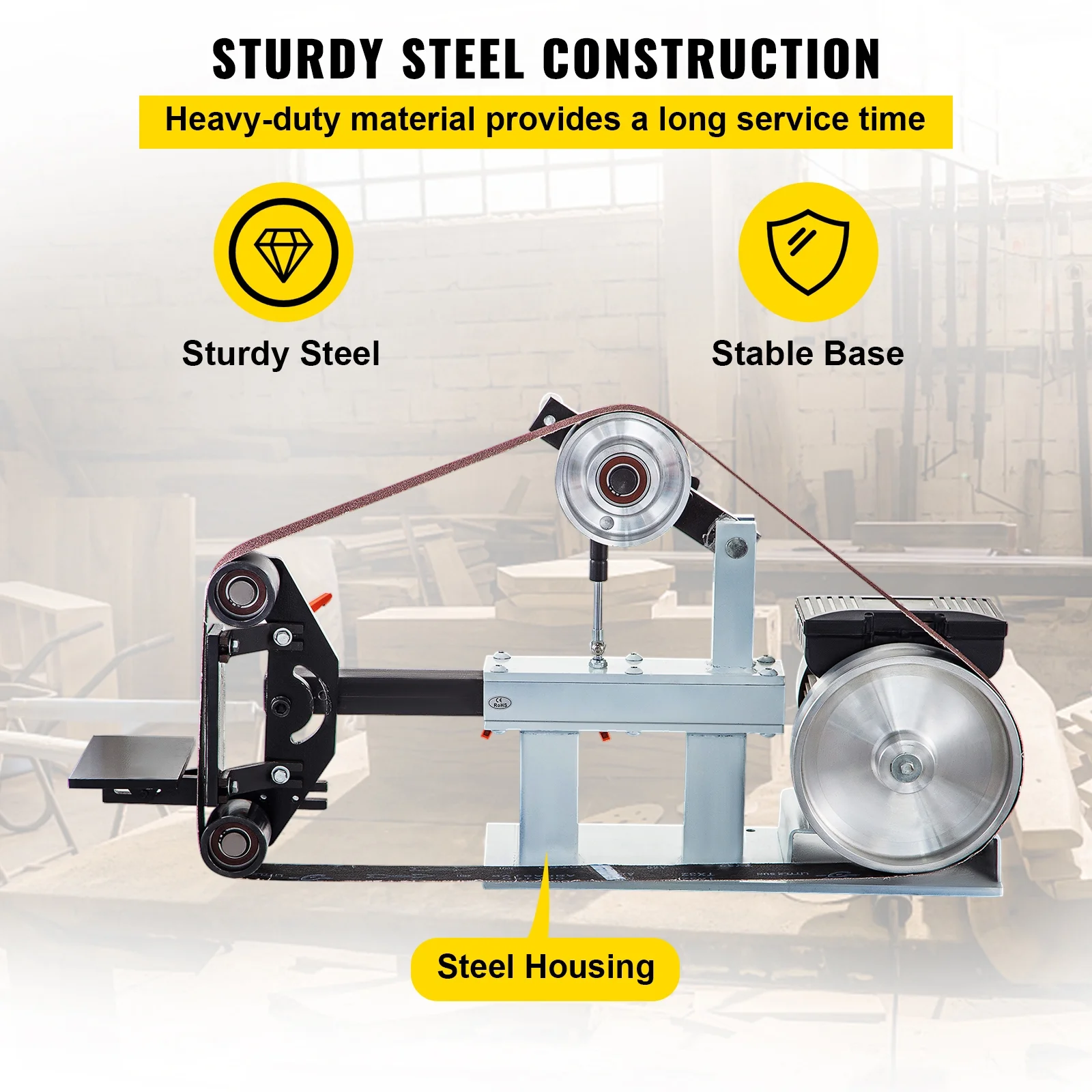 2" x 82" Belt Grinder, 2HP 1500W, Versatile 3 in 1 Constant Speed Sander, 110V Bench Sander with 12" Wheel, Flat Platen Tool Rest, Ideal for Knife Crafting Image 3