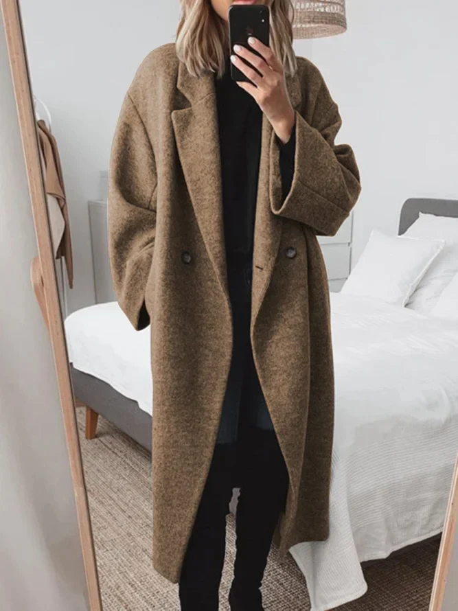 Manteau long élégant à double bouton et coupe ample