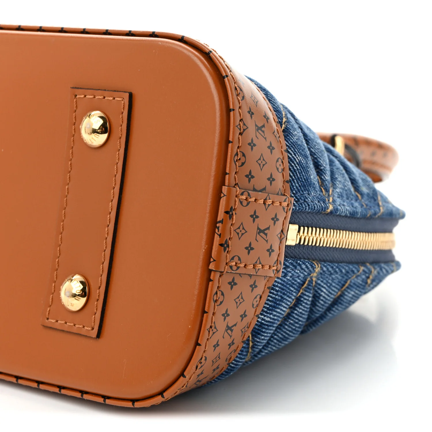 Denim Calfskin Reverse Monogram Malletage Alma BB Blue