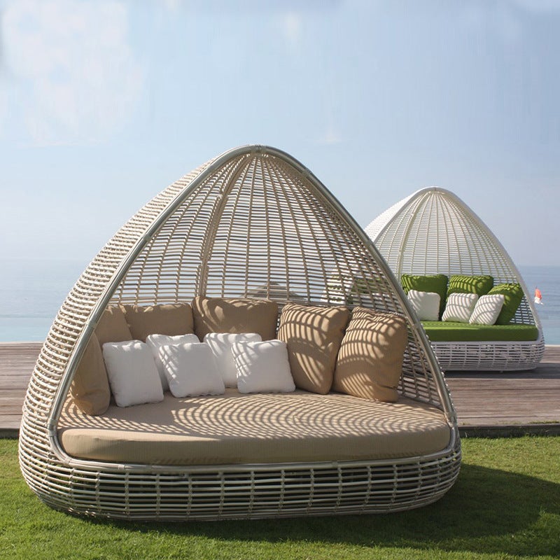 Canapé-lit combiné pour balcon extérieur, simple ou double, mobilier en rotin style cage à oiseaux, style resort