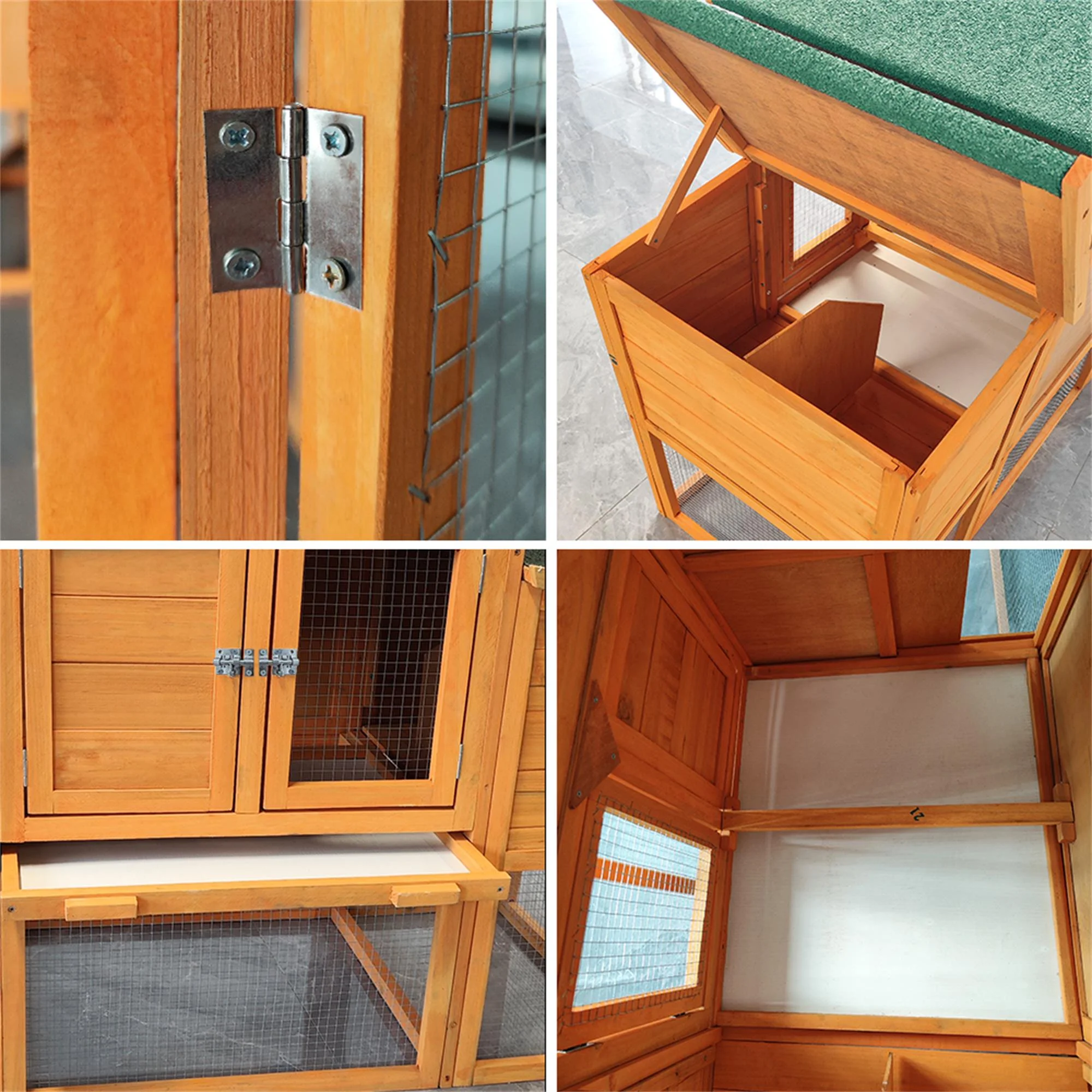 112" Large Rabbit Hutch Outdoor Wood Chicken Coop, Hen House with Nest Box, Wire Fence Poultry Cage, Orange(Orange) - Image 7