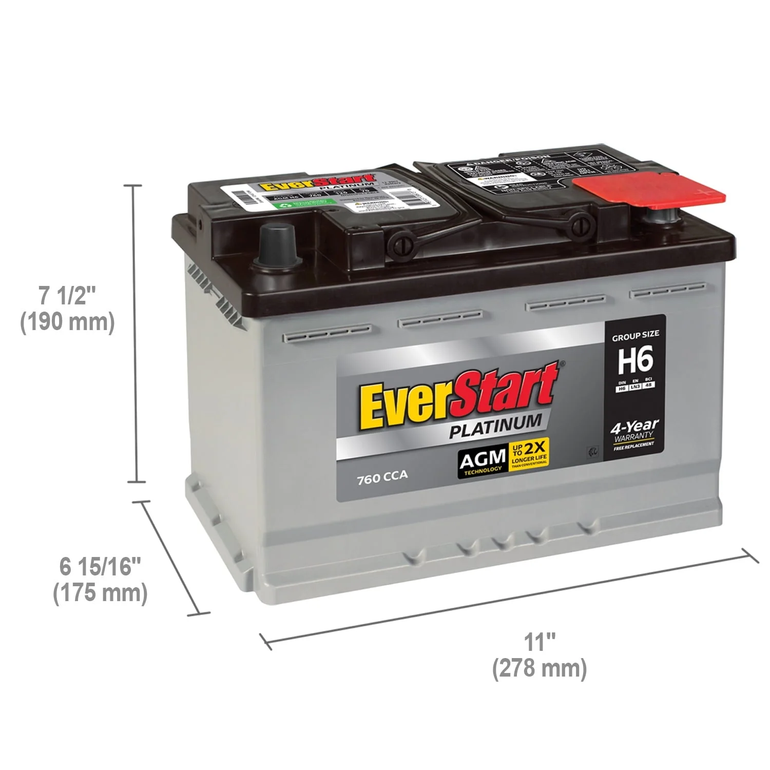 Everstart Platinum BOXED AGM Automotive Battery, Group Size H6 12 Volt, 760 CCA